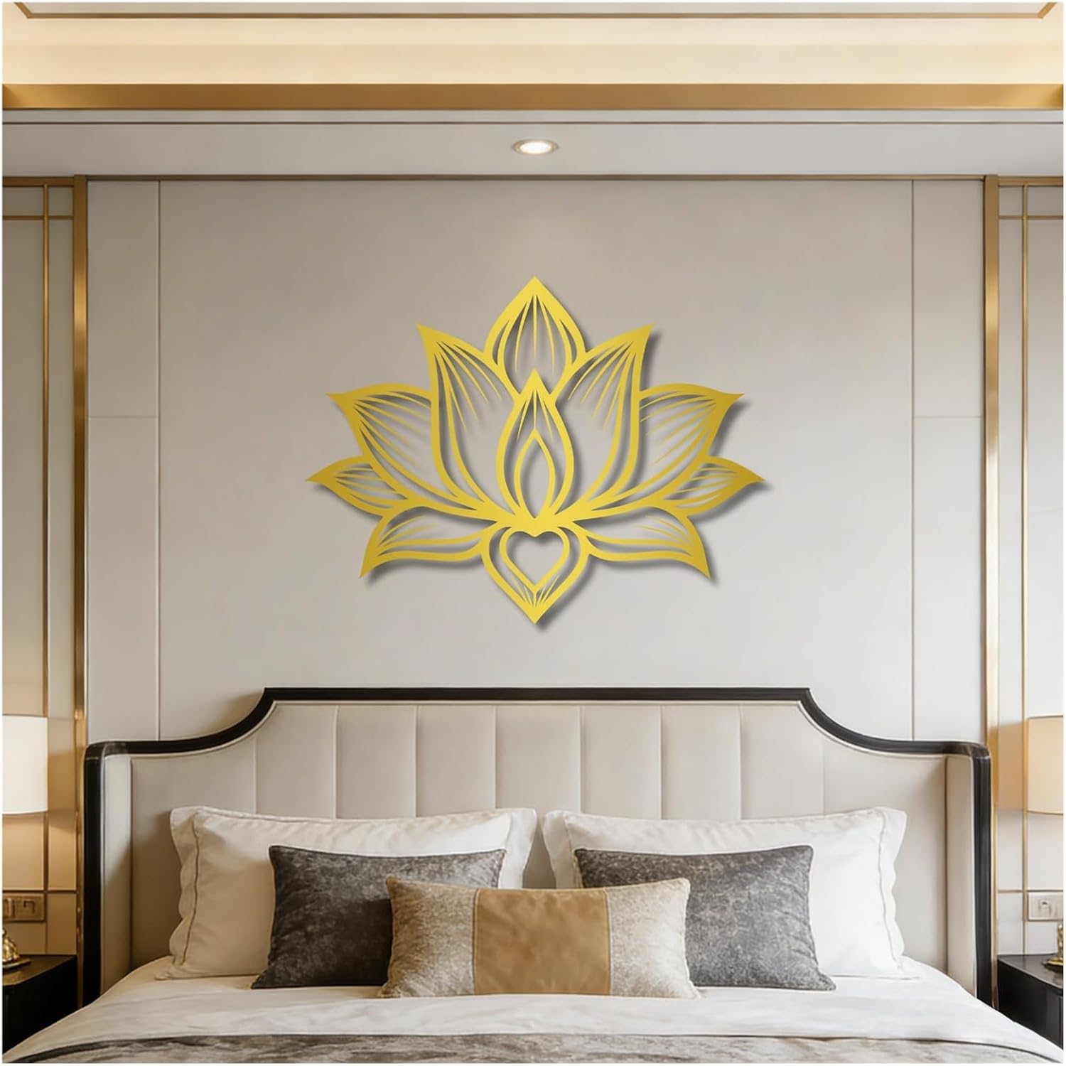 Lotus Flower Metal Wall Art,Flower Wall Decor Hanging Hollow Out Lotus,Silhouette Ornament For Yoga Studio Indoor Outdoor Home Office Bedroom Decoration(Black,28x21in/70x53cm)