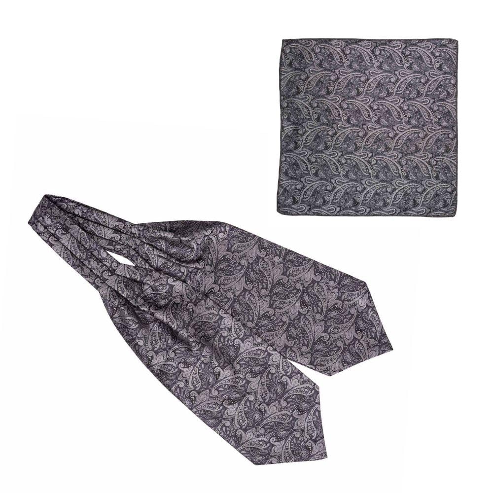 the tie hub Men's Ascot Custom Grey Paisley Cravat Tie and Pocket Square Combo Set-picture-26