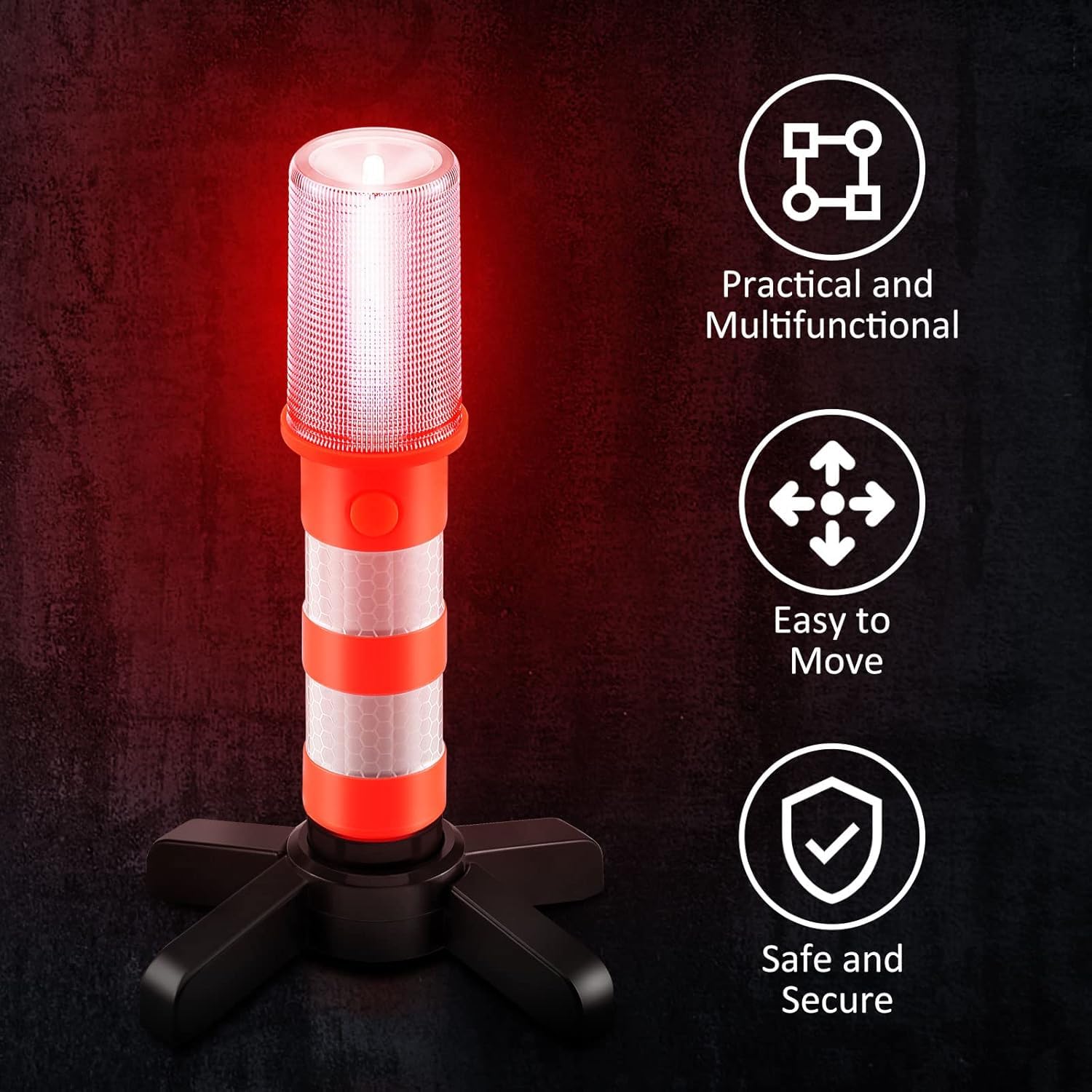 SUNSBELL 4 Pezzi/Set Luce Stroboscopica LED Road Flare, Emergenza Triangolo Auto sul Bordo della Strada Lampeggiante Kit, Luci Stroboscopiche di Sicurezza Avvertimento Faro per Segnalazioni Stradali