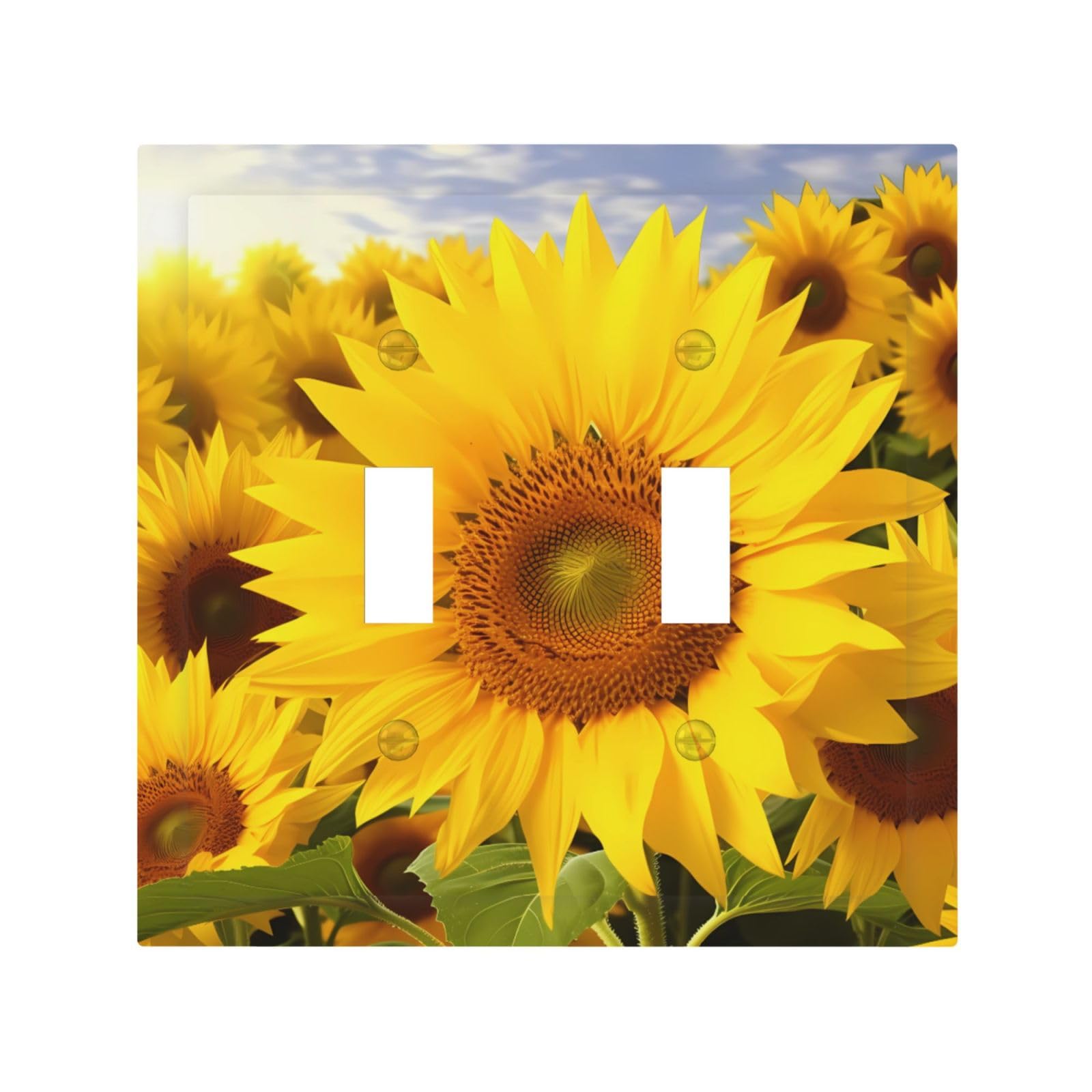 2-Gang Decorator Wall Plate Sunflowers Light Switch Cover Double Toggle Receptacle Wall Plate Mid Size 4.9" x 5" Wallplate Unbreakable Polycarbonate Outlet Faceplates Covers