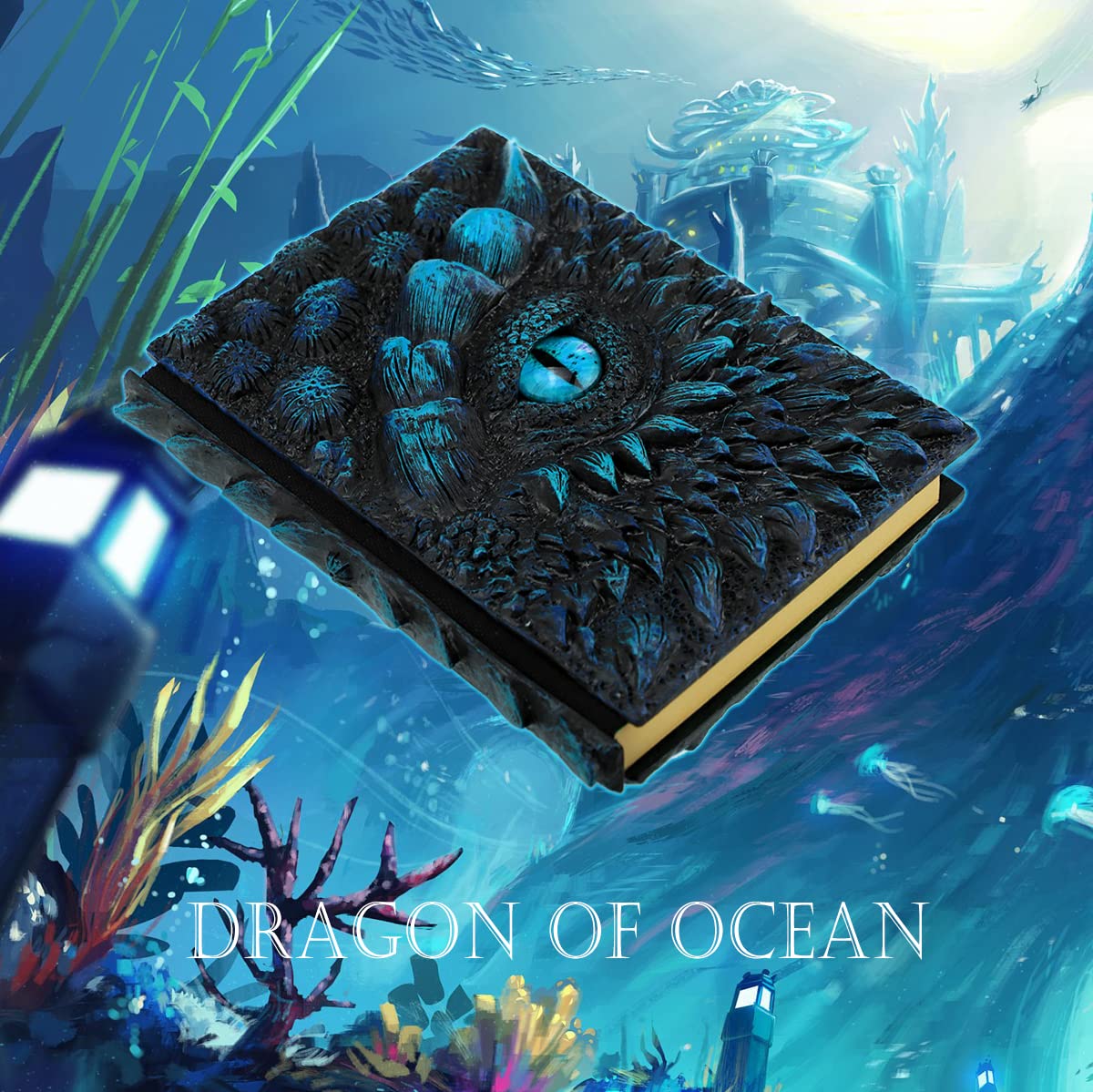 Mazeran 3D Drachen-Hardcover Geprägtes Journal, Antik Handgefertigtes Ozean-Drachen-Auge Polystone A5 Blanko-Kunstschreib-Skizzenbuch Tägliches Notizbuch, Heimdekoration Künstlerische