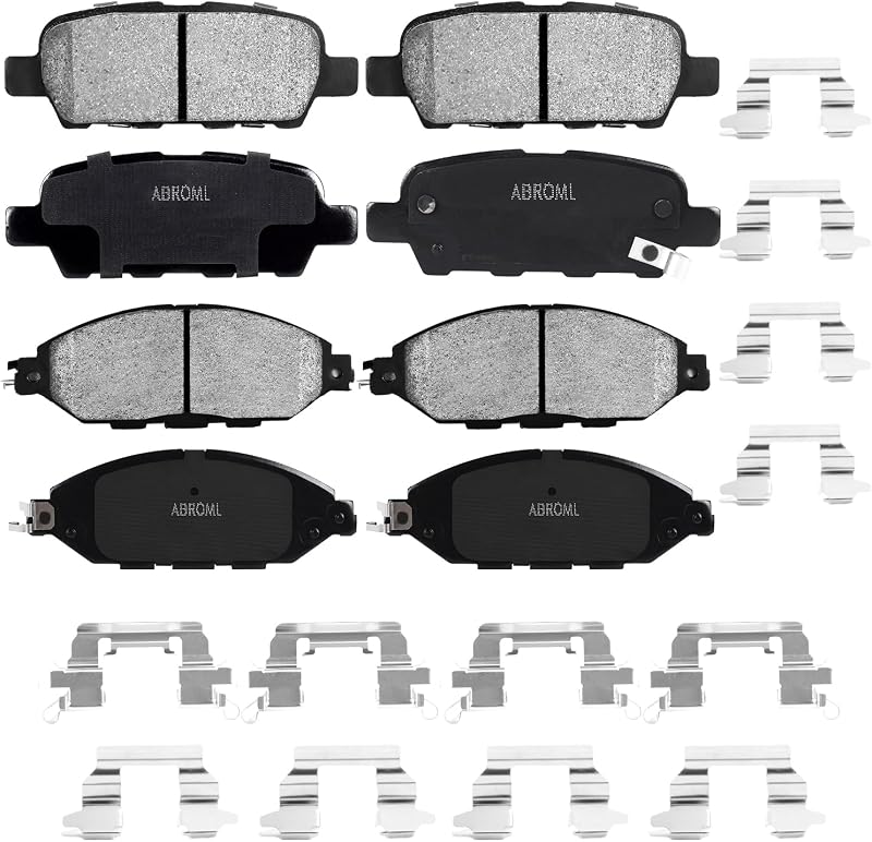 Jogo de pastilhas de freio a disco cerâmicas ABROML dianteiras e traseiras para Nissan Pathfinder, Murano, INFINITI QX60 e JX35 – 8 unidades