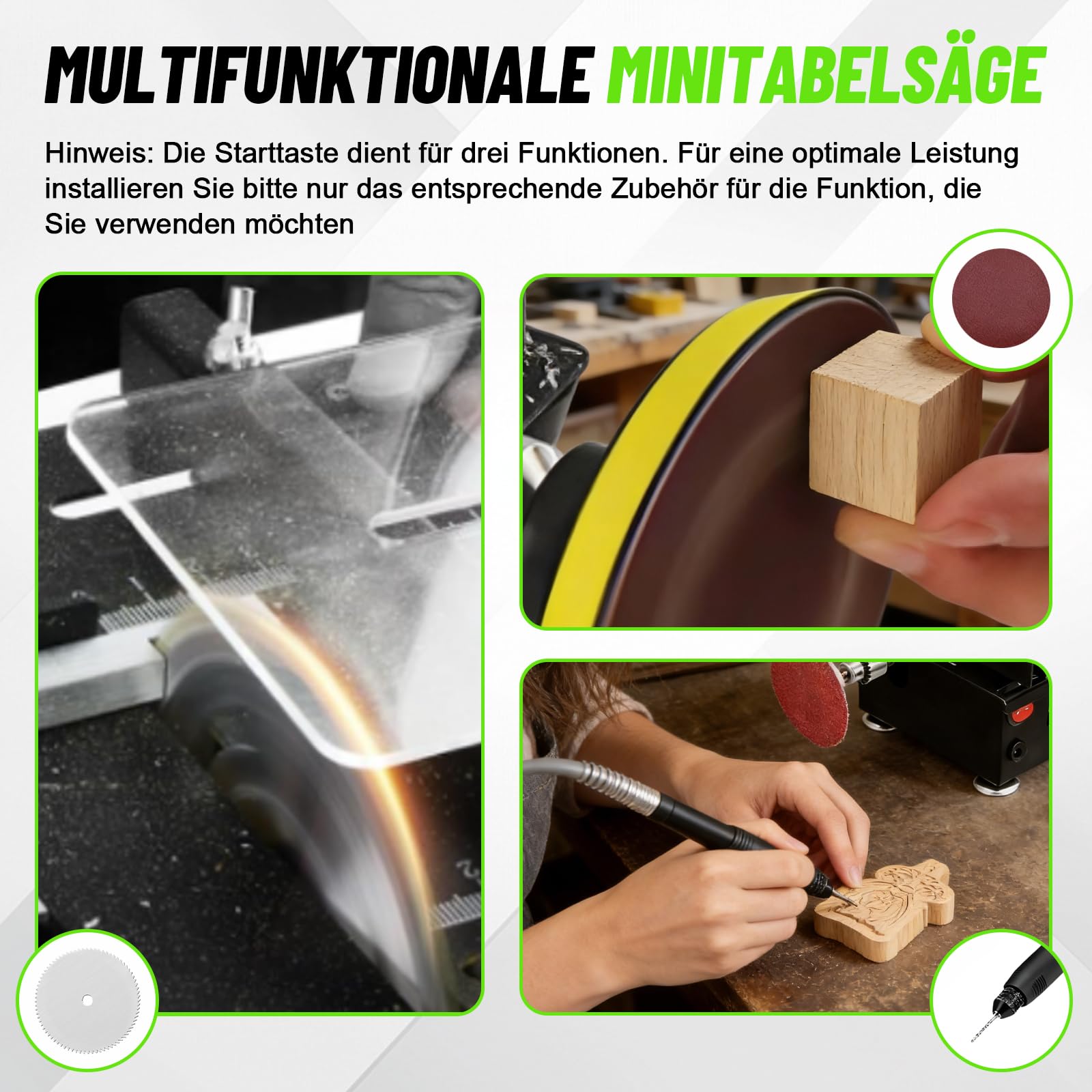 Mini scie circulaire de table 100 W - Scie circulaire portable avec 4 lames, 7 vitesses réglables