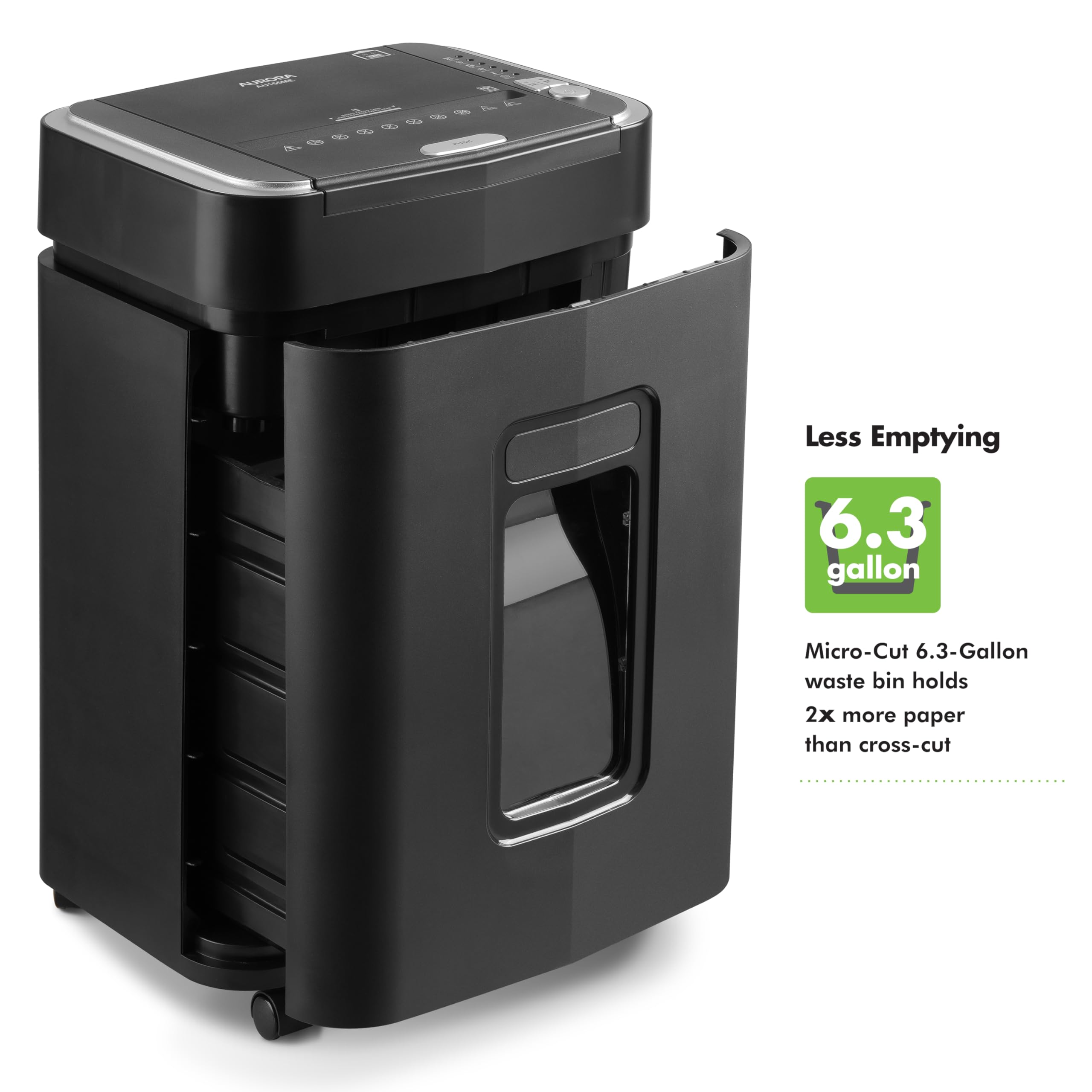 Aurora Trituradora de Papel microcortado y Tarjetas de crédito de Grado Comercial de 150 Hojas de alimentación automática con Cesta extraíble de 6.3 galones/Tiempo de Funcionamiento Continuo de 60