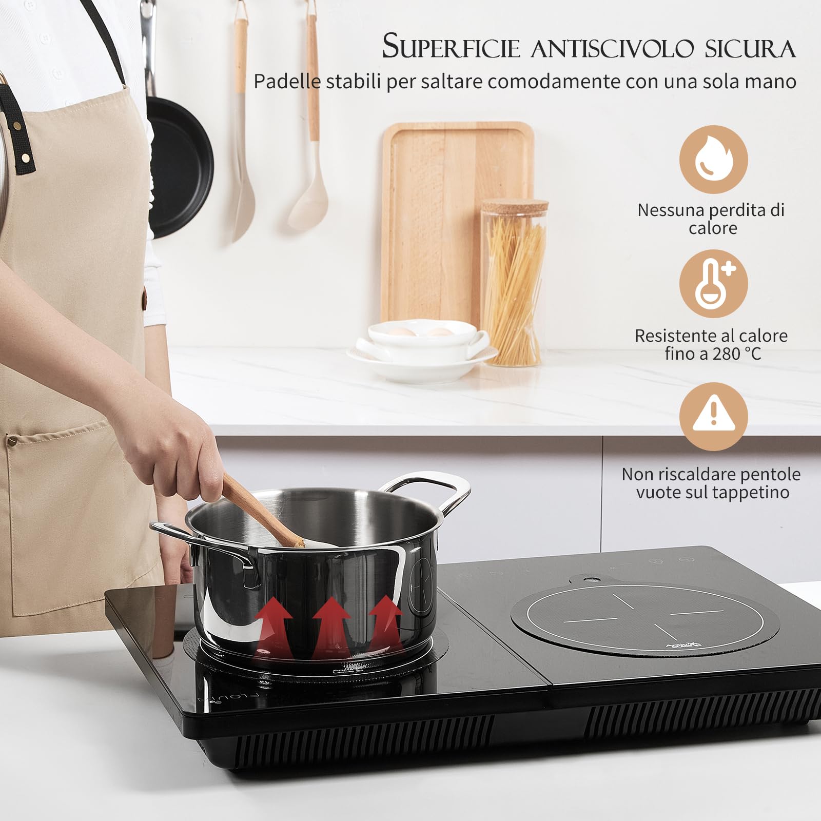ACTIV CUISINE Protezione piano induzione, copri piano induzione, adattatore induzione per pentole induzione, resistente al calore in silicone e fibra di vetro, protegge da graffi e ustioni, 5 pezzi