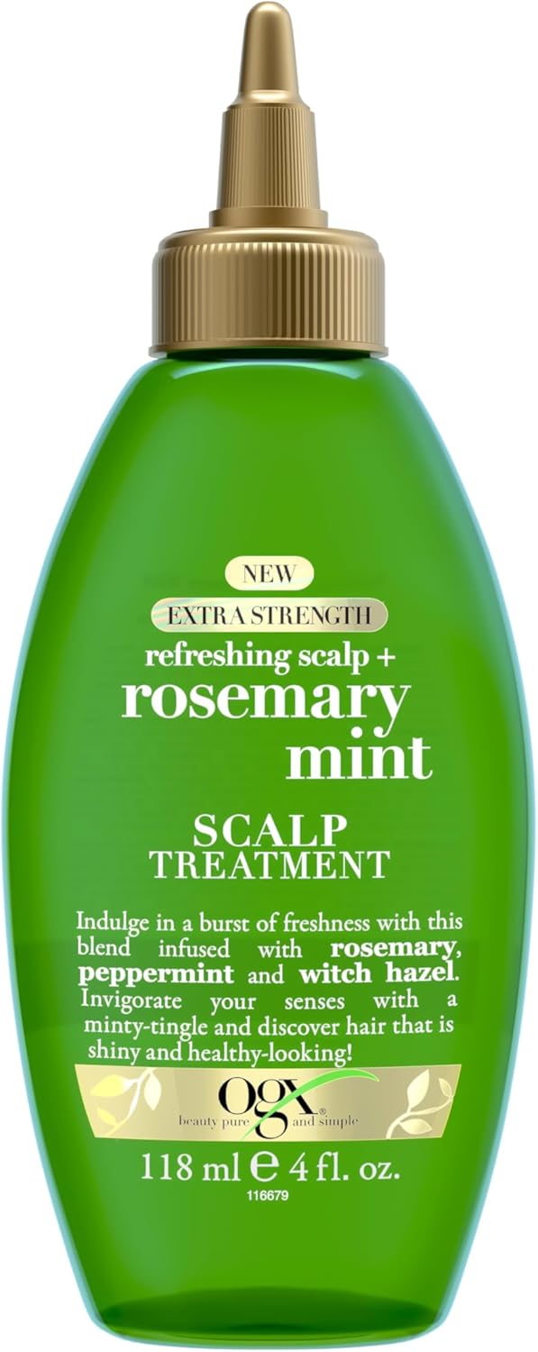 OGX Extra Strength Refreshing Scalp + Rosemary Mint Dry Scalp Treatment, Refreshing Scalp Treatment to Help Remove Buildup, Minty Leave-In Treatment for Shiny Hair, 4 fl. oz