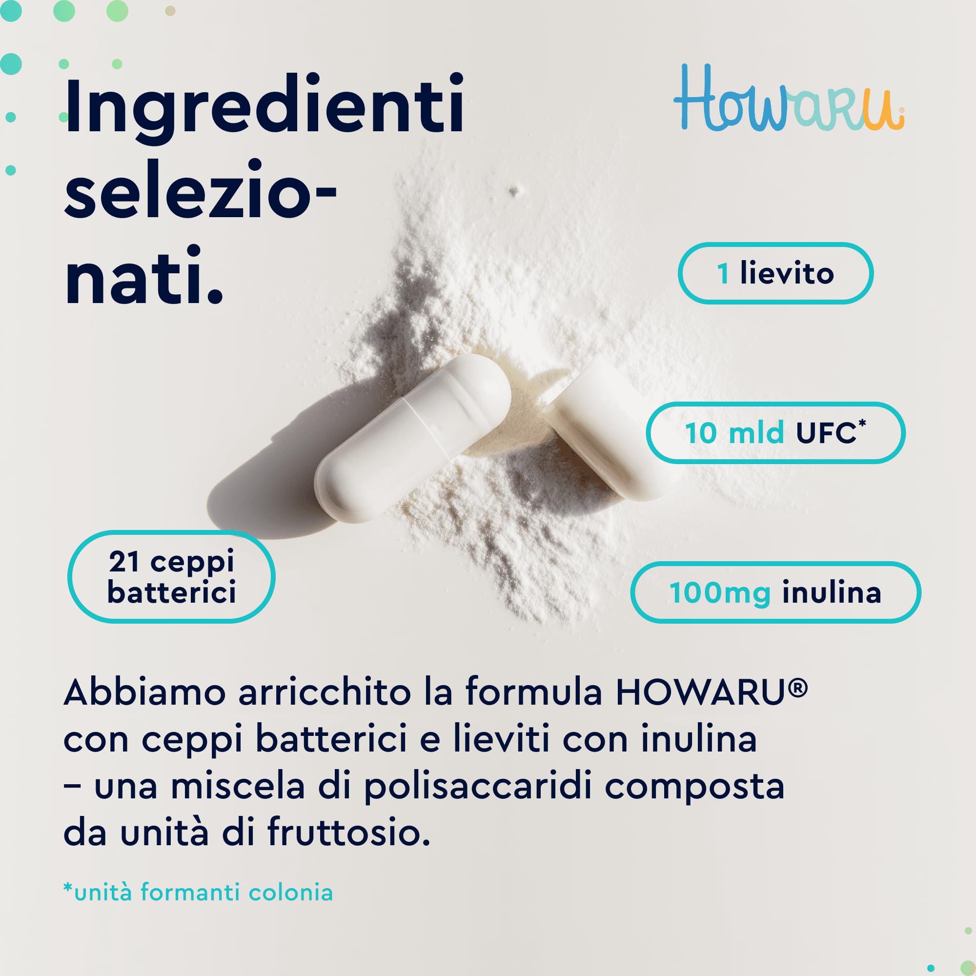 Fermenti Lattici Probiotici Premium HOWARU®, per Intestino, 180 Capsule, 22 Ceppi Batterici, con Inulina, 10 miliardi di CFU Lactobacillus e Bifidobacterium per la Flora Intestinale