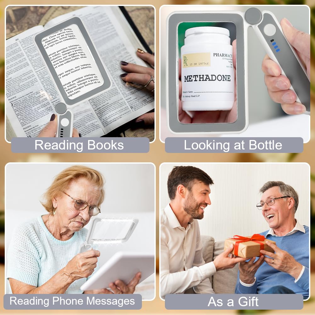 Vicloon Lupa Rectangular, Lupa con Luz 4X, Lupa Grande Plegable con 10 LED y 3 Modos de Luz Fría/Cálida, para Leer Libros de Baja, Páginas, Revistas, Tarjetas, Joyas, Periódicos, Artesanía y Mapas
