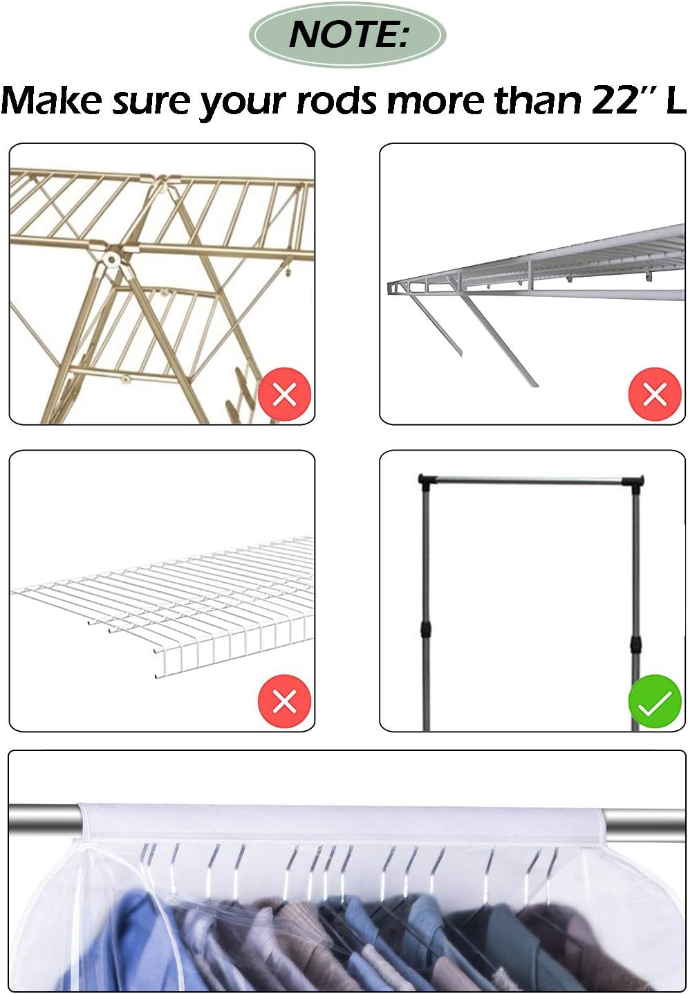 KEETDY 43" Hanging Garment Bags for Closet Storage Large Clear Window Hanging Clothes Storage Garment Rack Cover Coat Protector for Suit, Wardrobe, Bottom Enclosed - Image 7