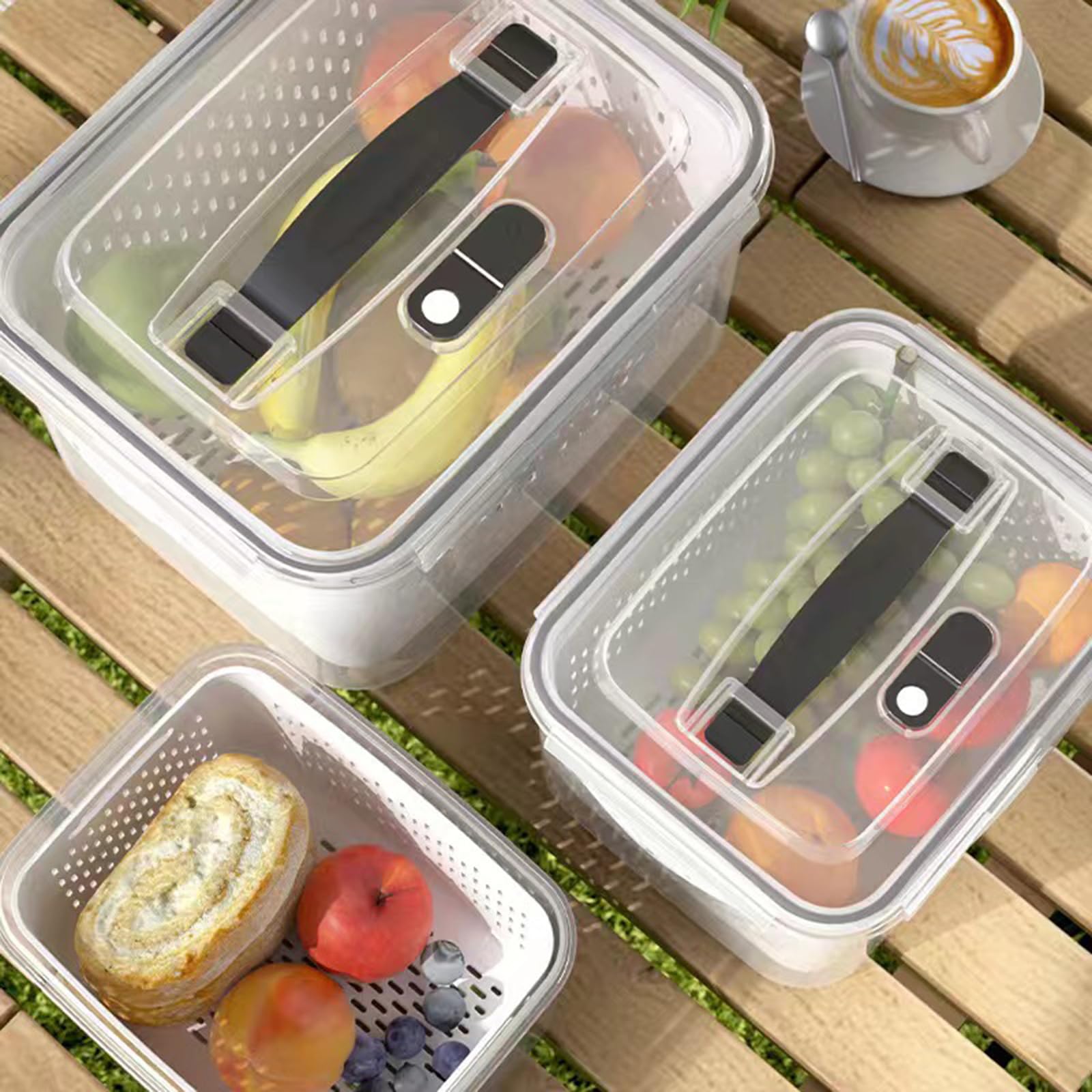 HLTYGWX Caja de Almacenamiento para Nevera con coladores, organizadores de Productos apilables, contenedor de conservación de Alimentos para Nevera, Herramienta de Cocina (Juego de Tres Piezas A)