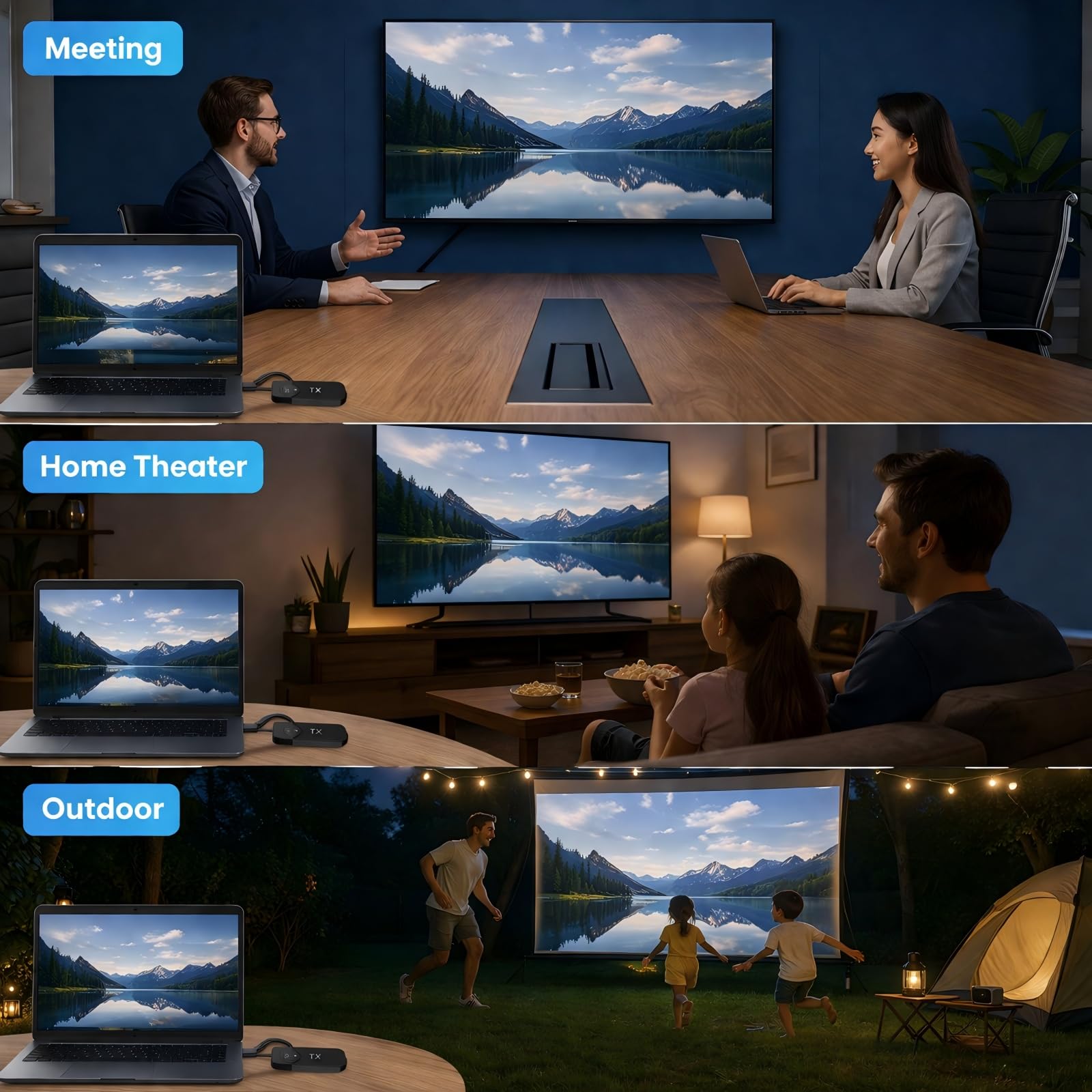 Trasmettitore Ricevitore HDMI Wireless, 1080P 60Hz Plug and Play, Nessun Driver Nessun Wi-Fi, 50m Trasmissione 5.8G, Mirroring Estensione per PC Portatile Proiettore TV