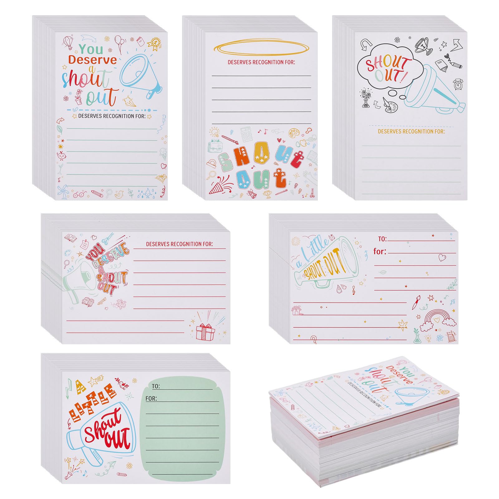 FREEBLOSS 150pcs Fun Shout Out Card 3.9x5.9inch Appreciation Cards for Employees Teacher Students Staff, 6 Styles