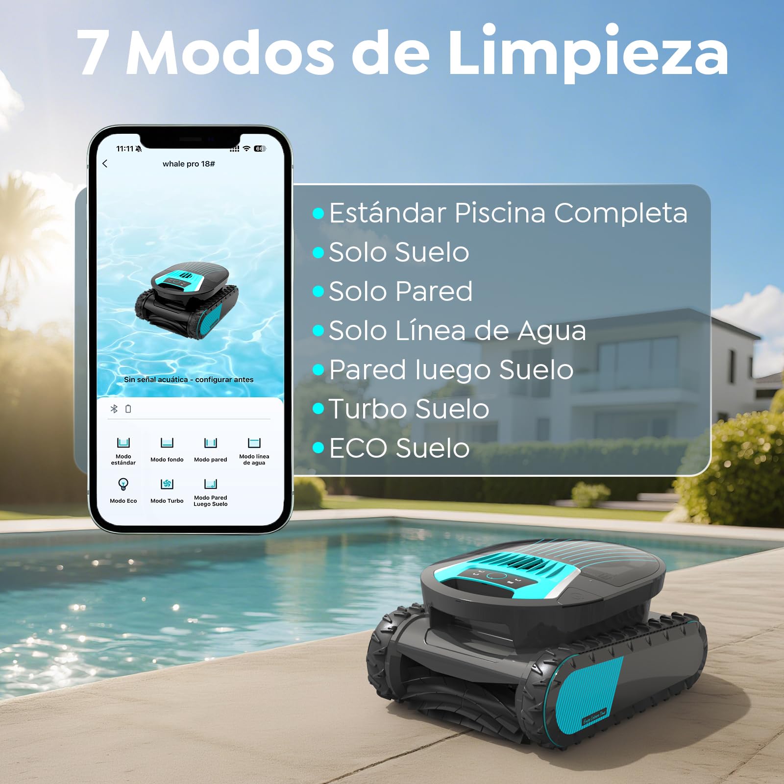 Pleco Pro Robot Limpiafondos Piscina, Autonomía 210 Min, Doble Filtro, 7 Modos, Control App, Limpiafondos Piscina Automático, 200 m²,Negro Jet