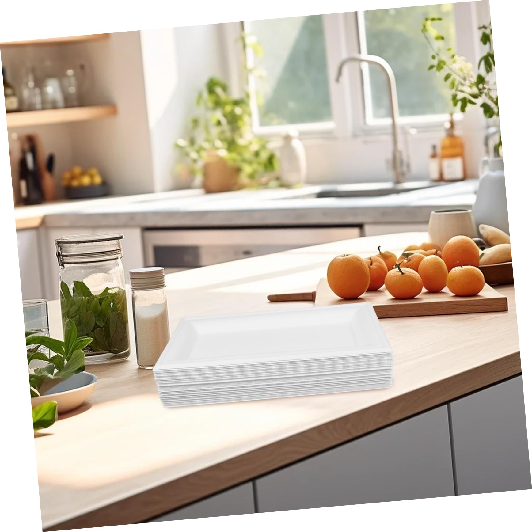 PACKOVE 50 Piatti Usa e Getta in Carta Bianca 5x10 Pollici Piatti Monouso Eleganti e Resistenti per Feste e Occasioni Speciali per Cena e Buffet