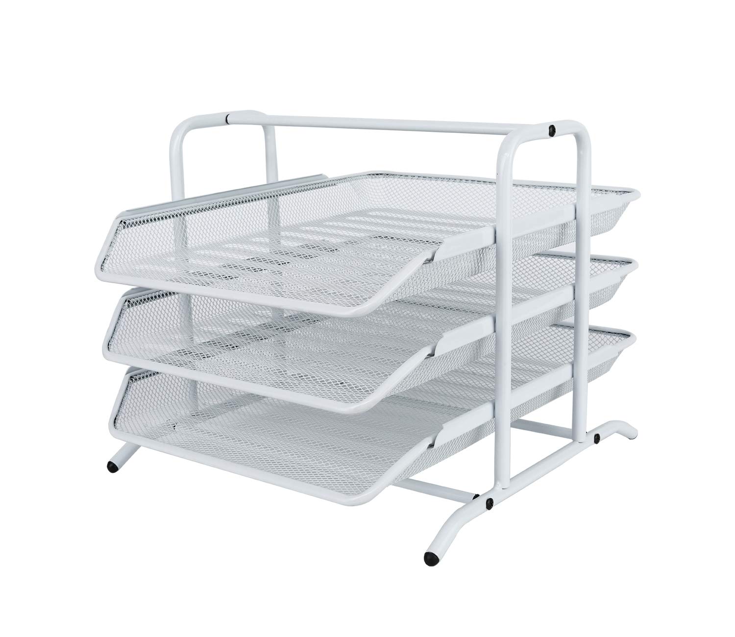 Easypag White 3 Tier A4 Mesh In Tray Office Desk Tidy File Holder Document Storage Letter Paper Organiser,