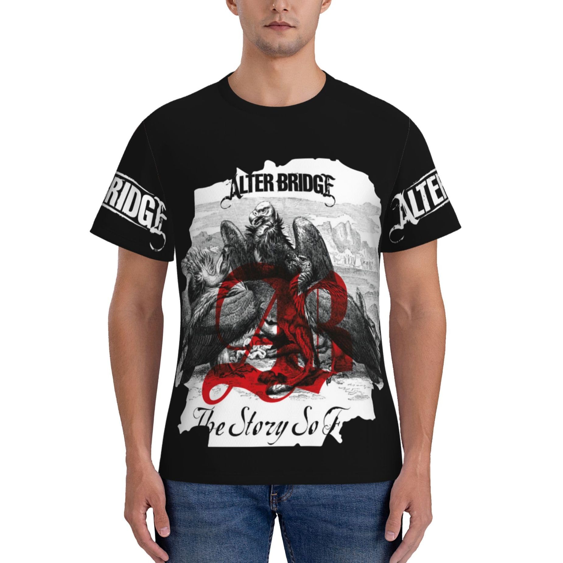 MZPQDKSLK Men's Alter Logo Graphic Black Bridge T-Shirt Short Sleeve T Shirt for Men Round Neck Music Band Tshirt Clothes Merch for Fans Gift