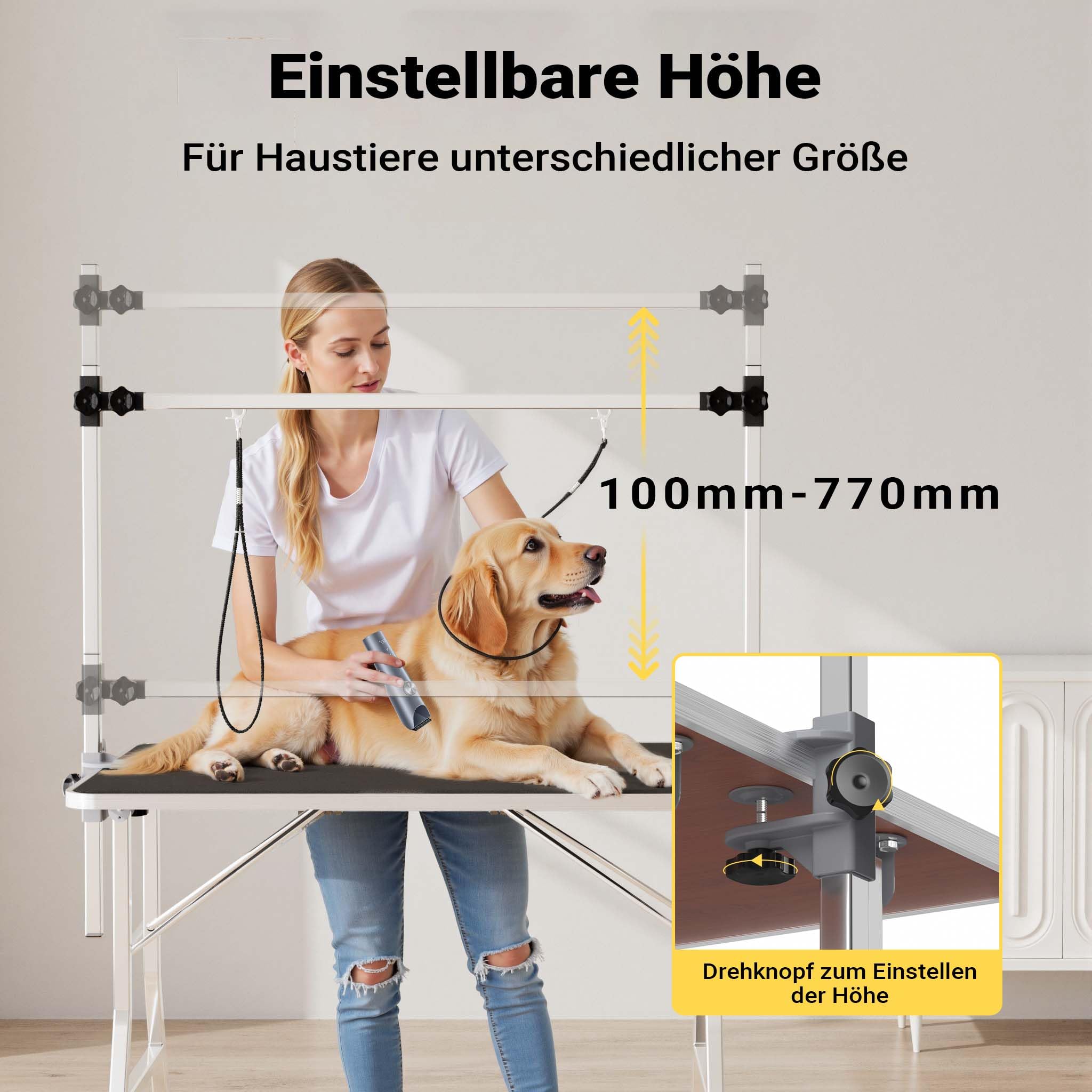 Wiltec Schertisch für Hund und Katze, 91x61x76 cm, Trimmtisch zusammenklappbar, Groomer Tisch mit 2 Schlingen, Pflegetisch für Tiere