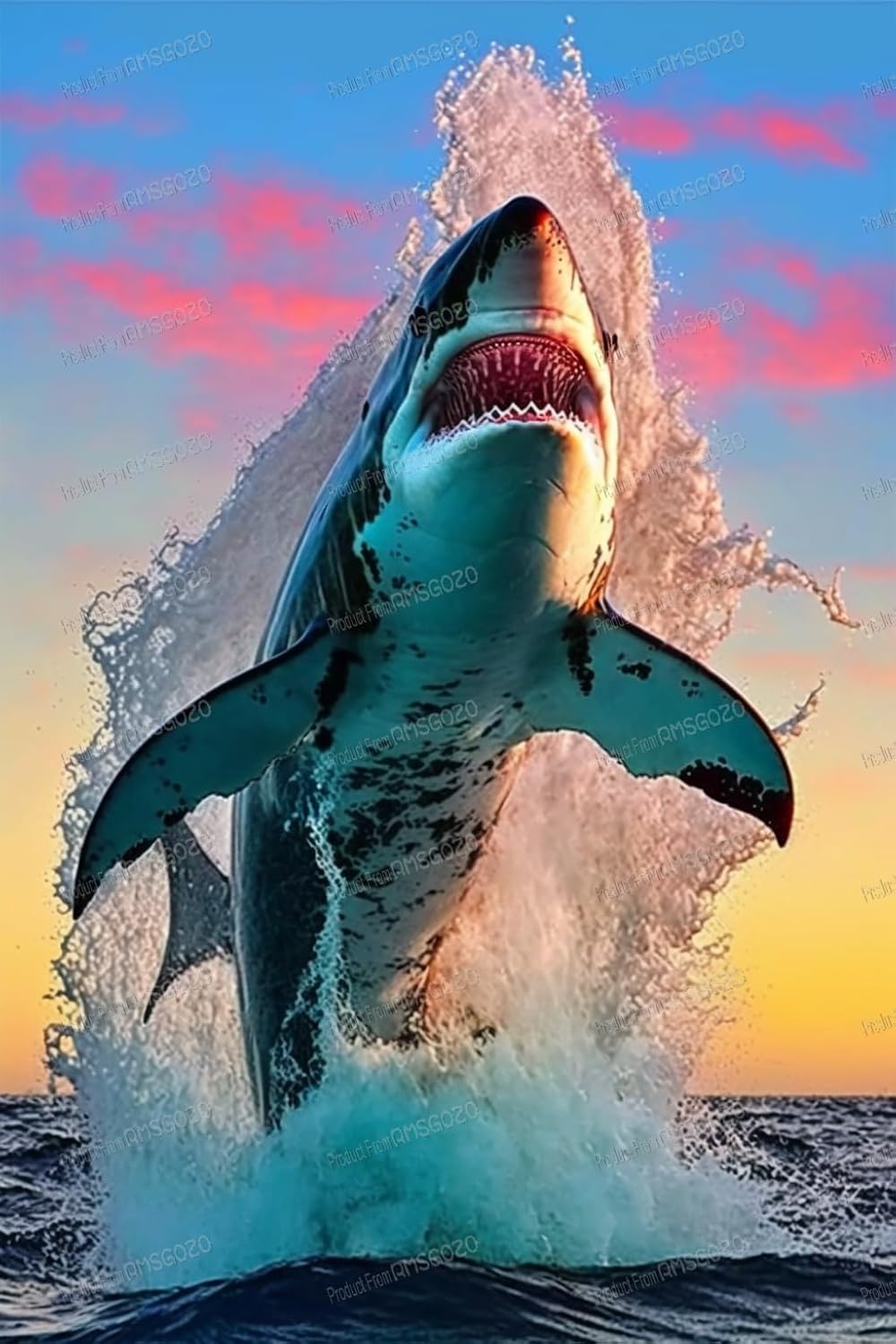 RMSGOZO Shark Jumps Out of The Water Diamond Painting Kits - Marine Animal Diamond Painting for Adults, Full Round Gemstone Diamond Art Cross Stitch, for Wall Decor Club Decor (20 X 20 Inch)