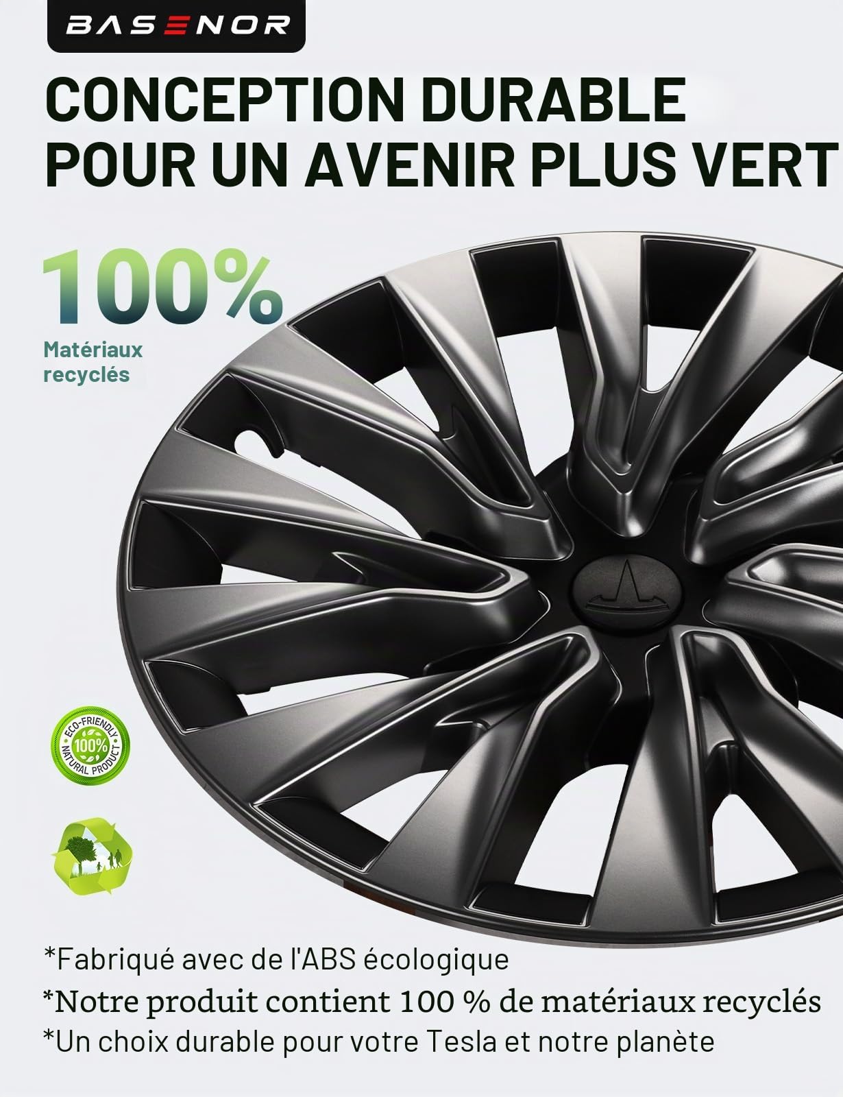 BASENOR Lot de 4 enjoliveurs argentés de 45,7 cm pour Tesla Model 3 Nova 2026-2024, protection de jante, accessoires de rechange pour Model 3 Highland