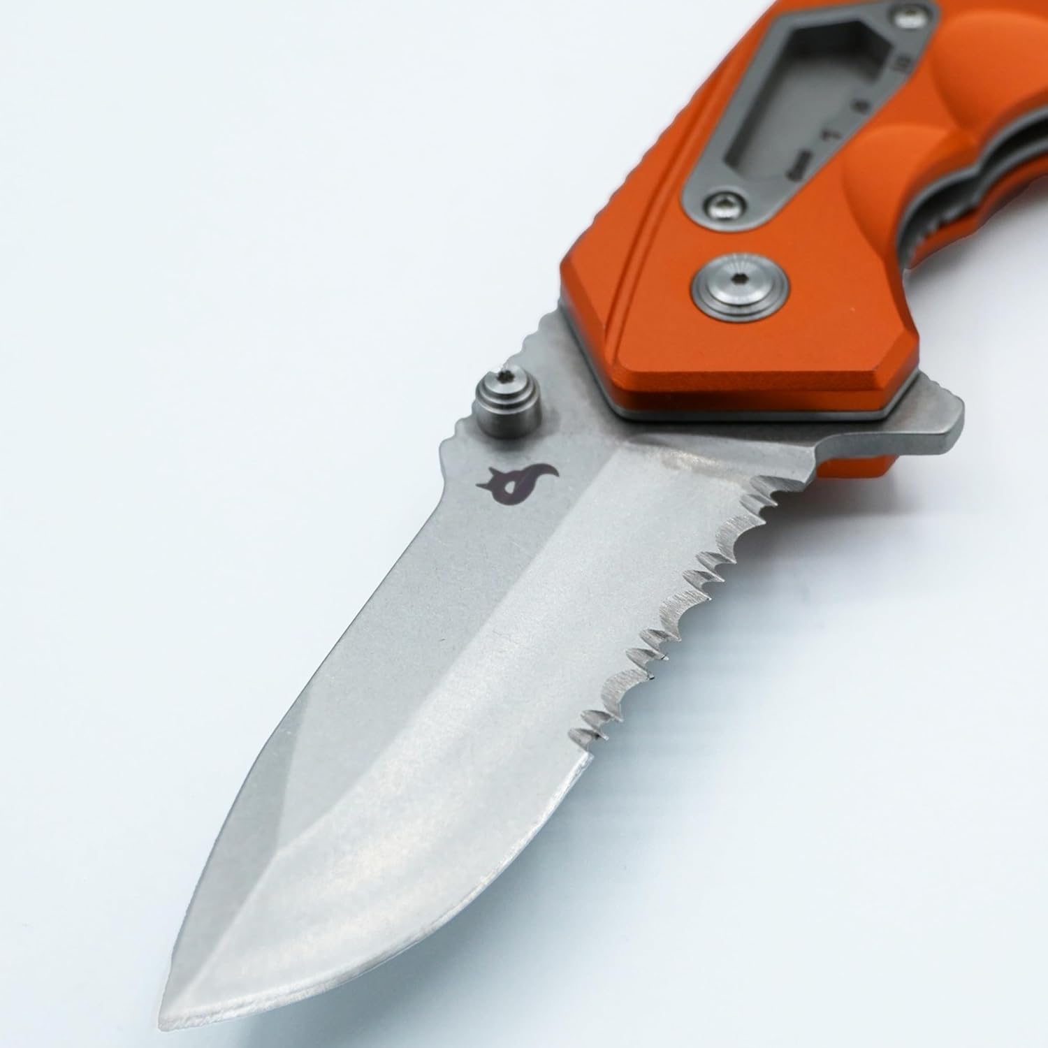BlackFox Demand BF-784 OR Folding Rescue Knife, 3.35in Partially Serrated Blade, Orange Handle, Seatbelt Cutter, Glass Breaker, Whistle, Ferro Rod, Hex Keys, Pocket Clip, Nylon Sheath, Emergency Knife