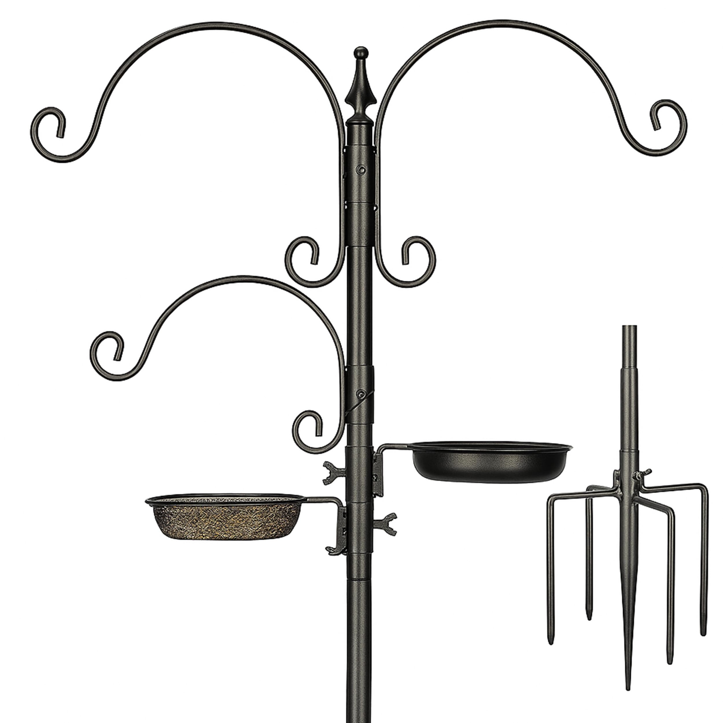 Backyard Expressions Bird Feeding Station Kit - 75" Bird Feeder Pole with 5 Prong Base and Stand for Outdoors - Black