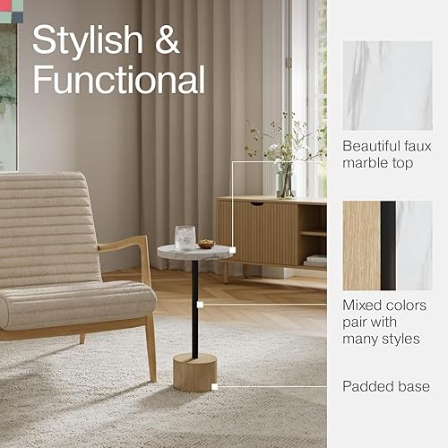 Miniatura 6 de Mesa redonda de metal para bebidas, escritorio de bebidas con pedestal, muebles modernos para el hogar, dormitorio y sala de estar, mesa auxiliar de