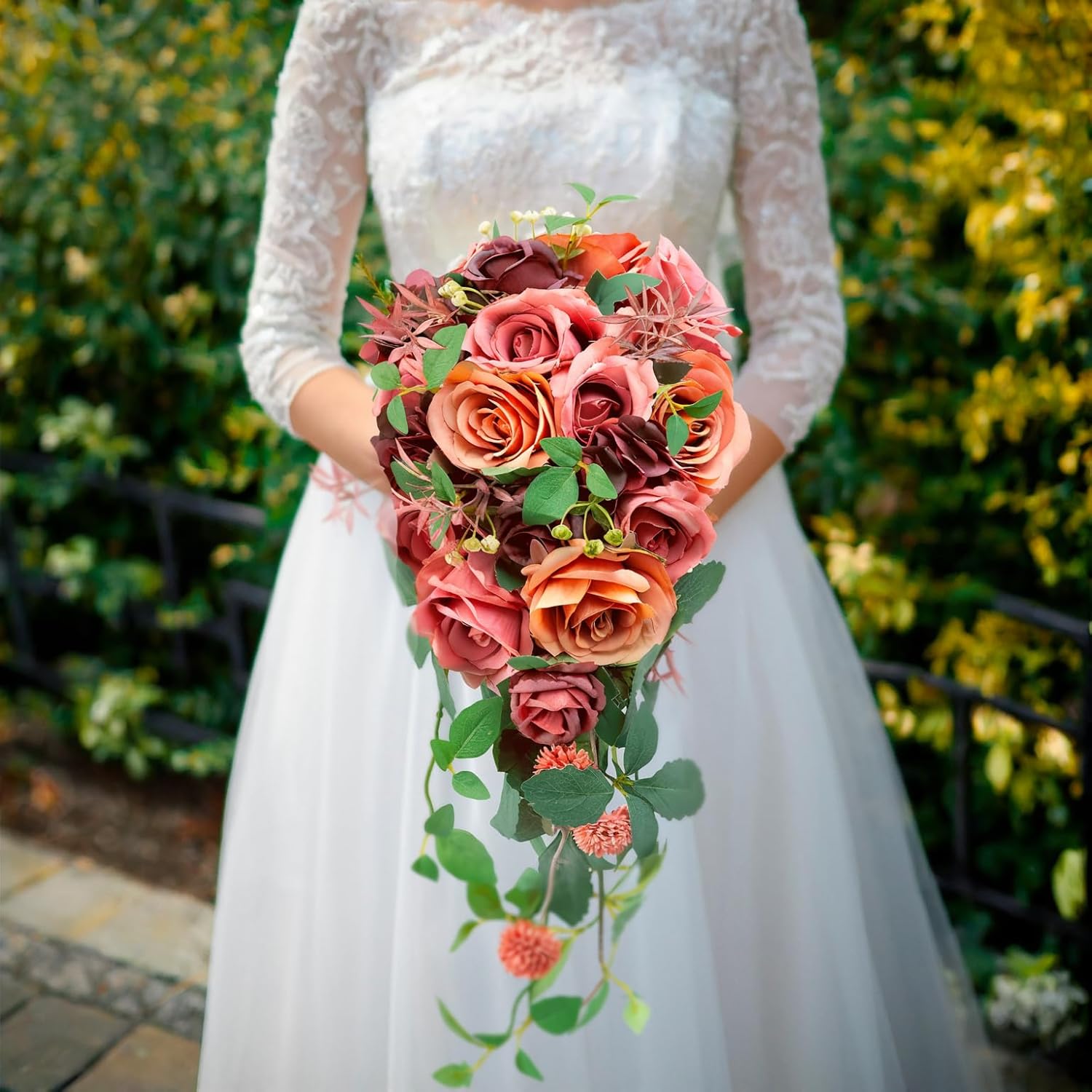 Cascading Bridal Rose Wedding Bouquets for Bride Cascading 9.6 Inch Bridal Bouquet Bride Bouquets for Wedding, for Wedding Ceremony and Anniversary