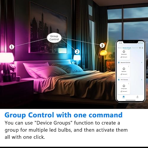 Miniatura 7 de dalattin Bombilla LED inteligente A19 con WiFi y Bluetooth, RGBC W bombilla que cambia de color, compatible con Alexa y Google Assistant, no
