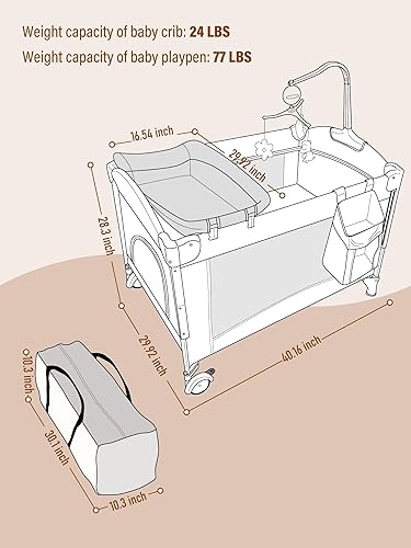 Miniatura 6 de Cuna 5 en 1 para bebé, moisés junto a la cama, empacar y jugar con moisés y cambiador, corralito portátil de viaje para bebé con juguetes y caja de