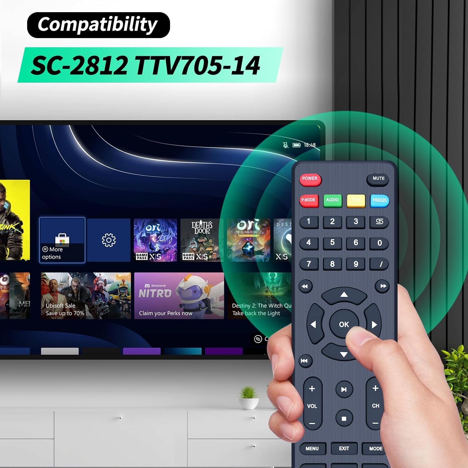 New TV Remote Control Replacement fit for Supersonic TV SC-2812, for Tyler TV TTV705-14 image 2