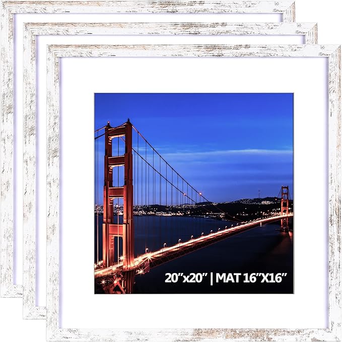 Yaetm 20x20 Picture Frame Rustic White Set of 3, Square