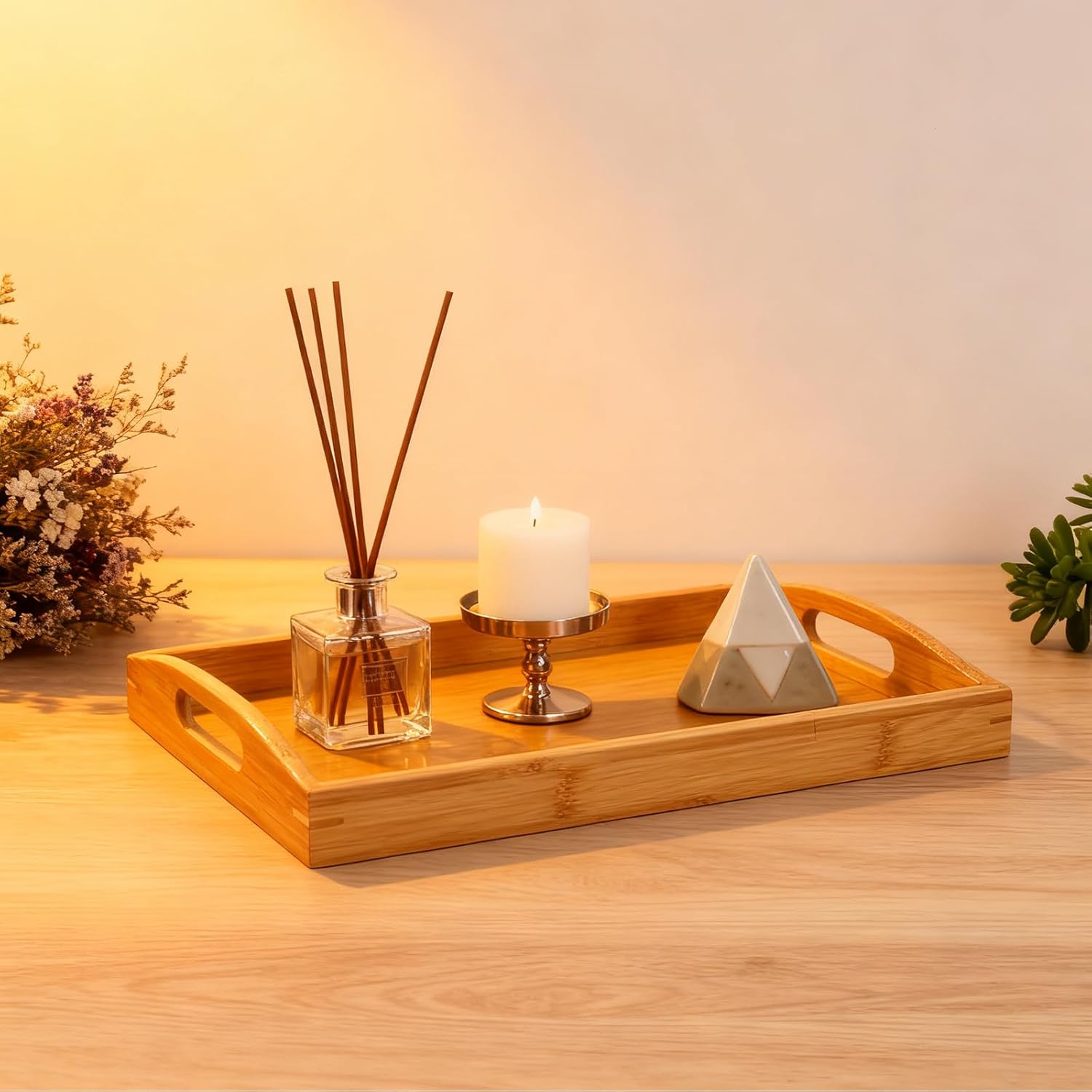 2 Pack Bamboo Serving Tray with Handles, Portable Bed Tray for Breakfast Dinner, Eating Trays for Living Room,Restaurants - Image 7