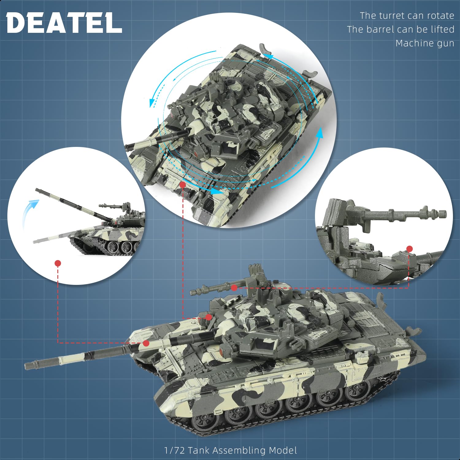 SEBUNAS 1/48 Scale T-90 Military Tank Quick Build Model Kits Russian Armored Vehicle T90 Main Battle Tank Building Model Gift for Adults and Kids (12PCS) - Image 3