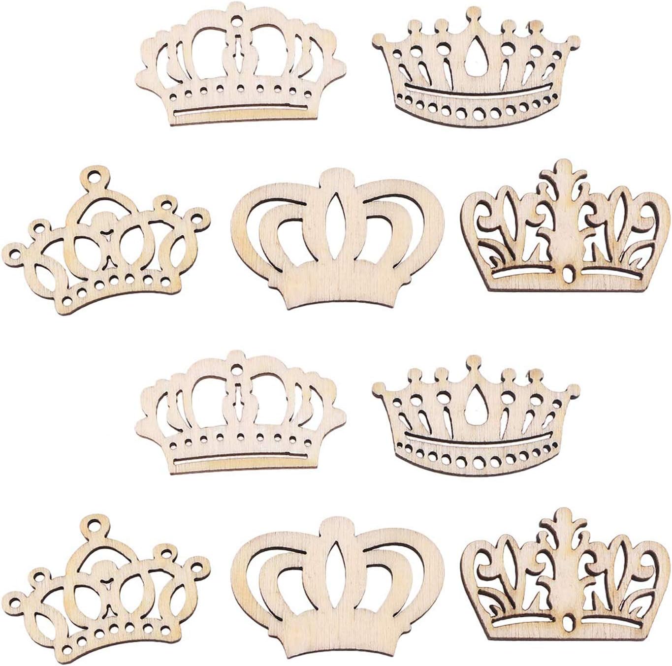 SamanterCrown Shape Wood Slices,Unfinished Wood DIY Craft 100pcs