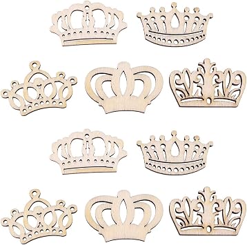 Samanter Crown Shape Wood Slices,Unfinished Wood DIY Craft 100pcs