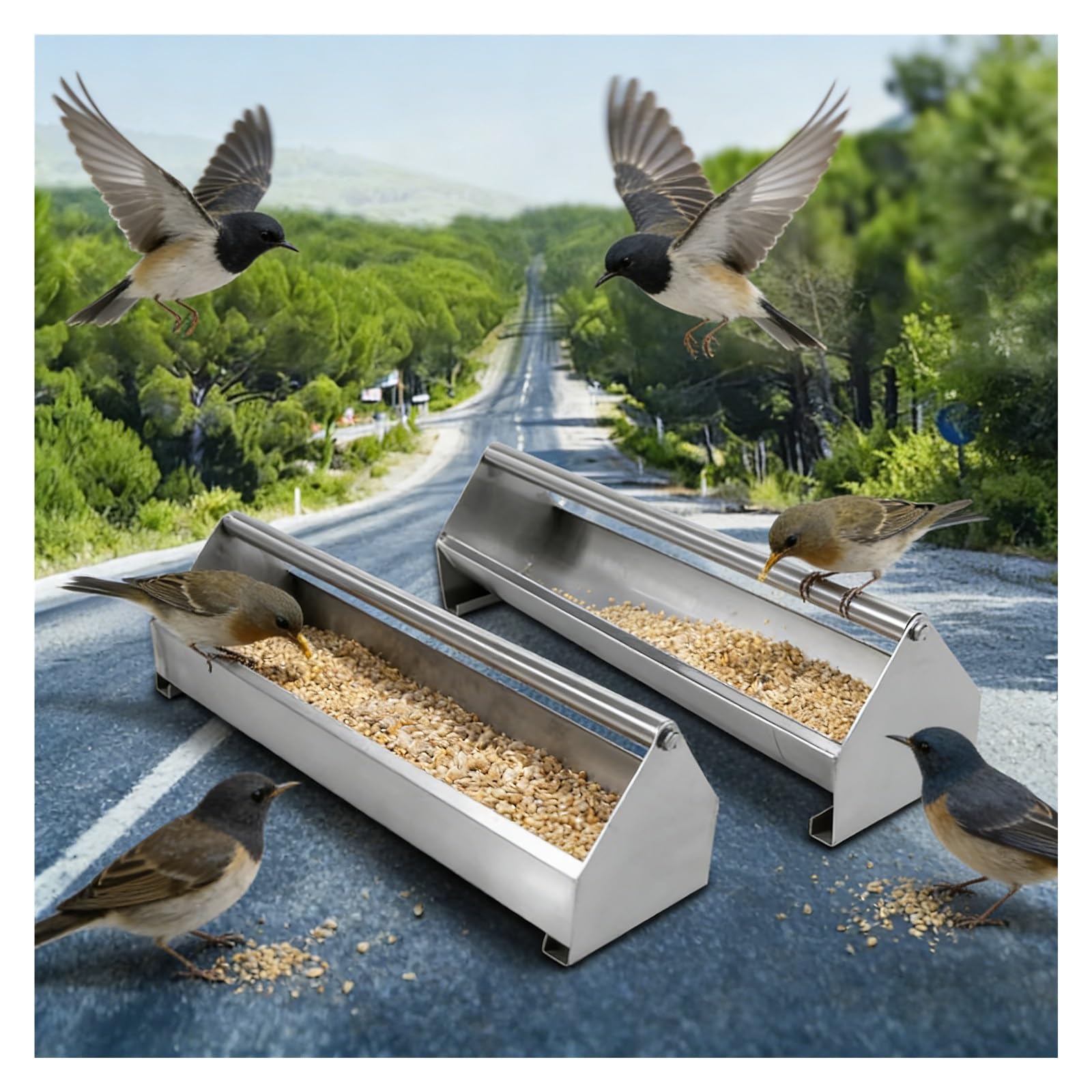 Comedero para aves de corral con barra transversal giratoria para patos, pavos y gansos
