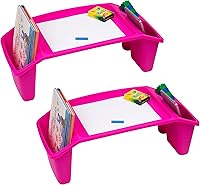 Mind Reader Kids Lap Desk Set of 2 Pink - Stackable Portable Activity Tray with Side Storage for Drawing, Snacks, Study