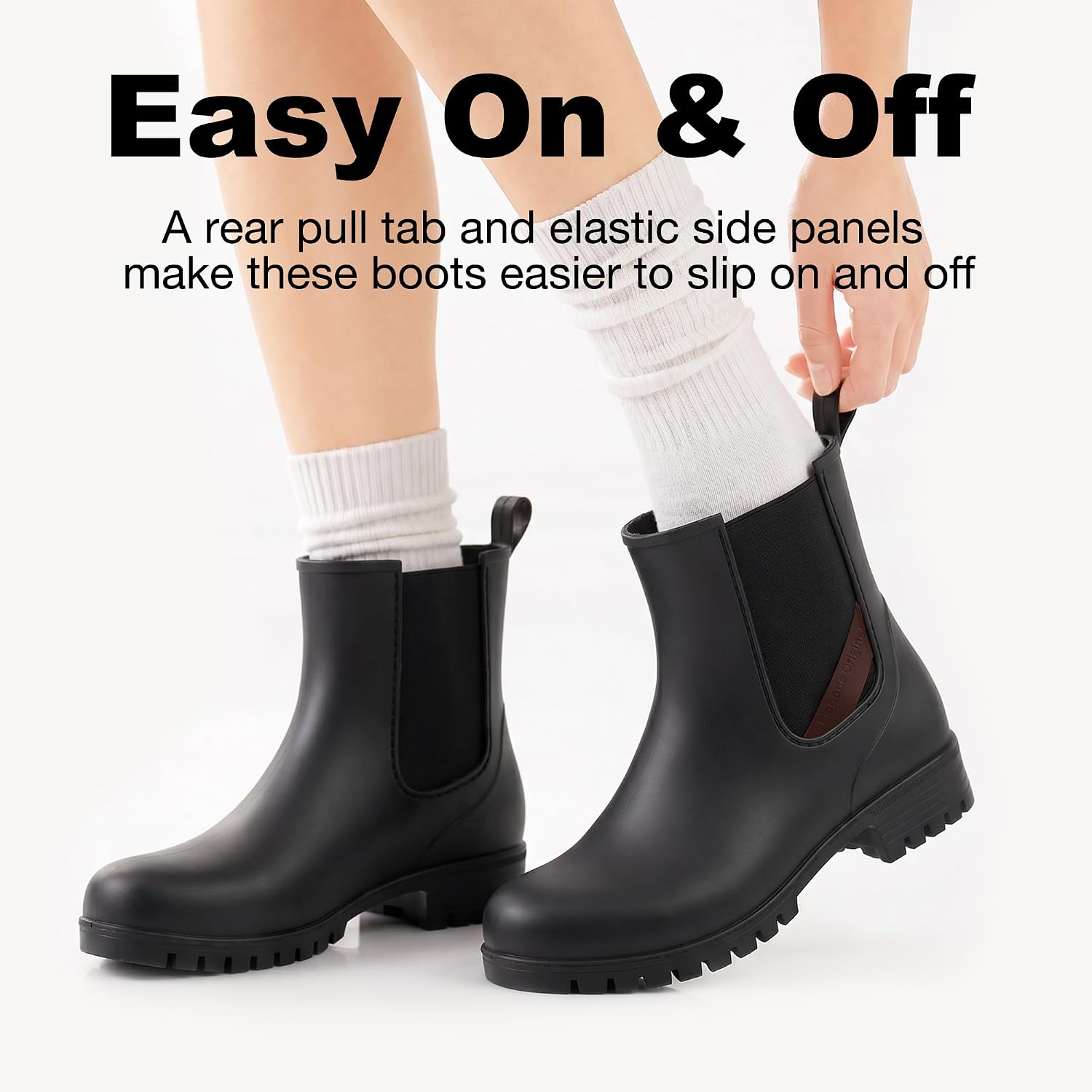 planone Short Rain Boots for Women Fashion Waterproof Chelsea Ankle Boots Non-Slip Matte Rubber Boots Cute Lightweight Outdoor Garden Shoes Work Booties for Ladies with Removable Comfort Insole