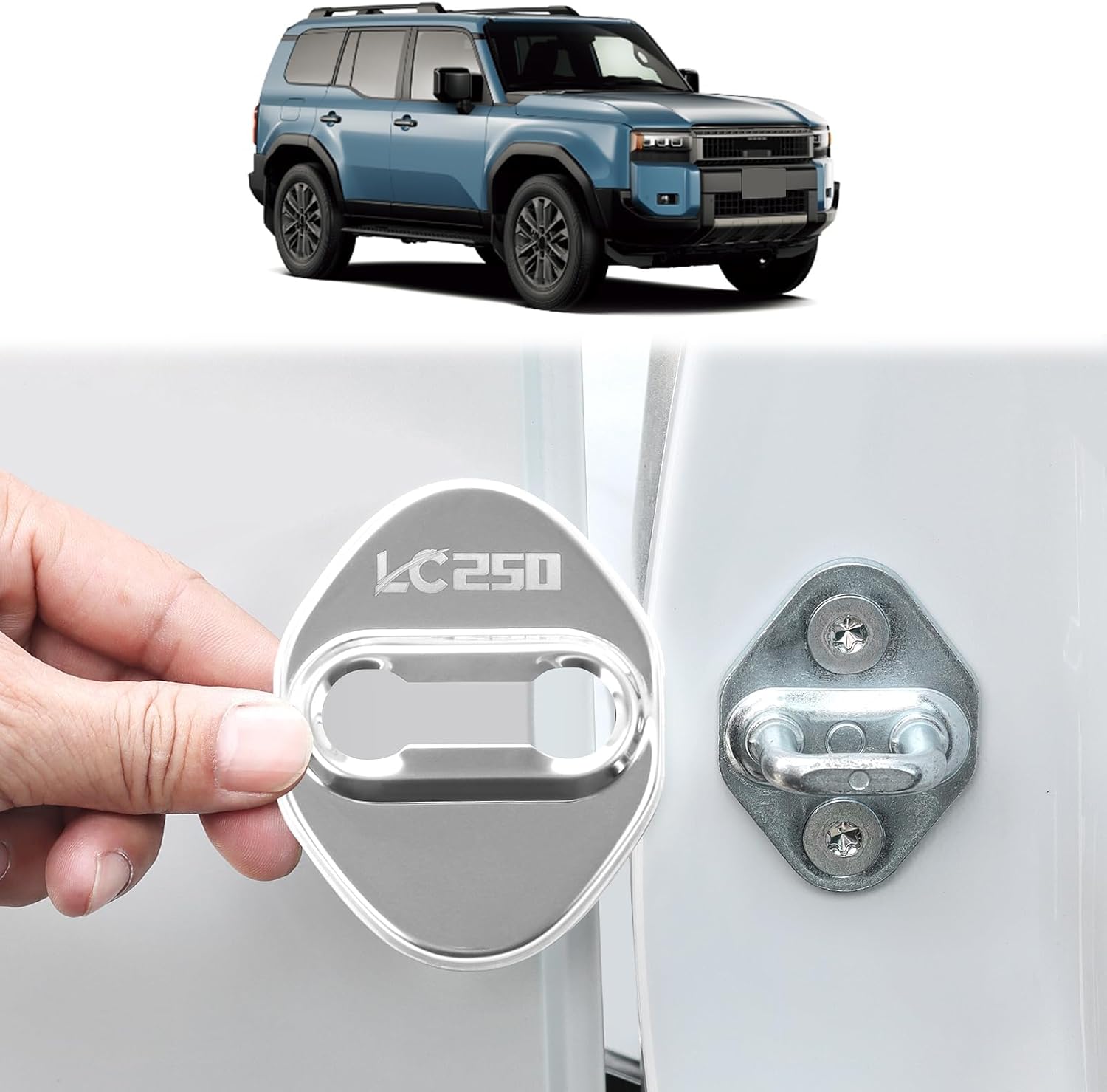Door Lock Cover Stainless Steel Anti-Rust Car Door Lock Protective Cover Decorative Paster for 2024 2025 2026 Toyota Land Cruiser 250 1958 Prado Lc250 Internal Modification Accessories (Carbon Fiber)