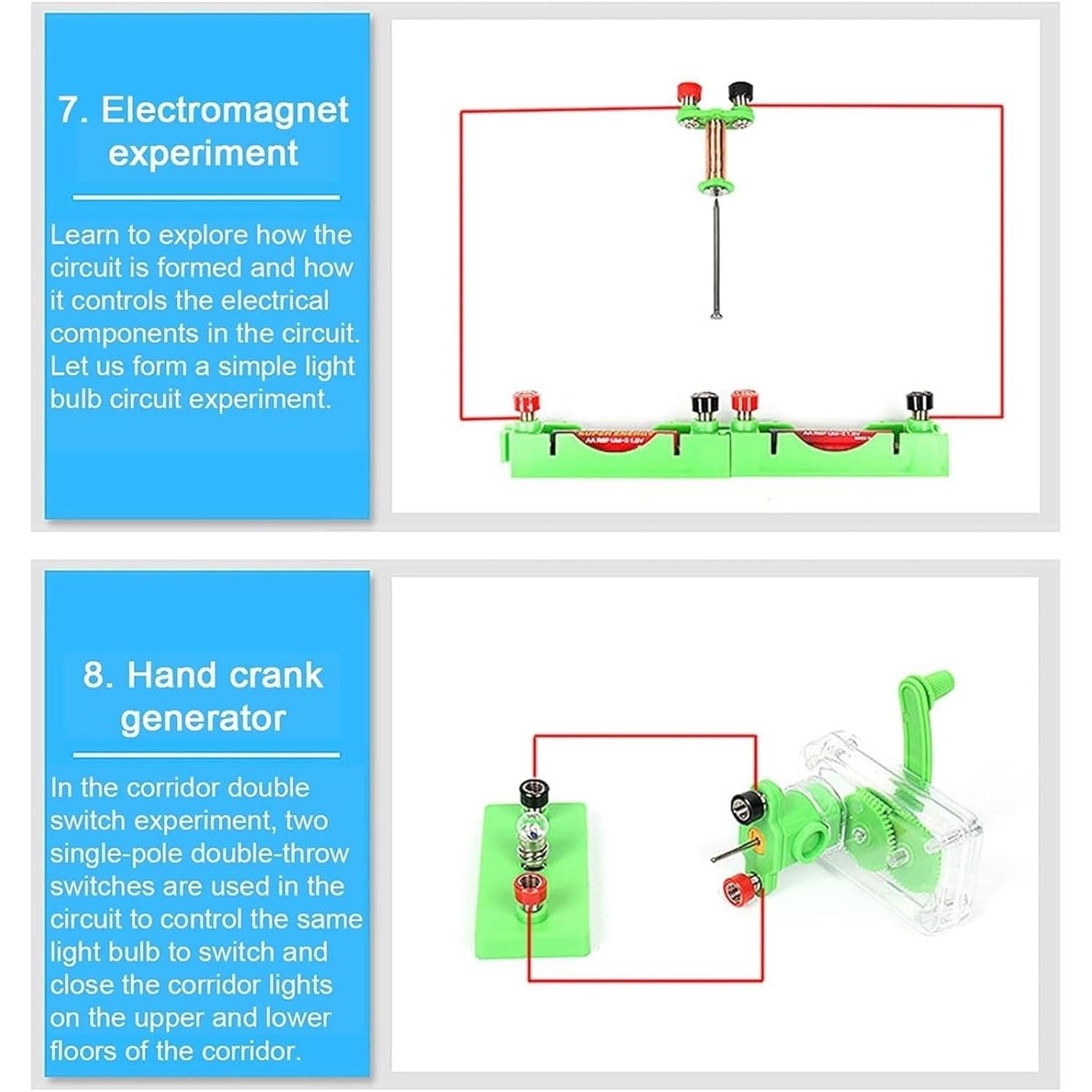 Plug & Play-Experimentierbox for elektromagnetische Schaltkreise mit Federklemmen | Solar Buzzer Hand Generator Magnetfeld DIY Physik Exploration Lab Kit