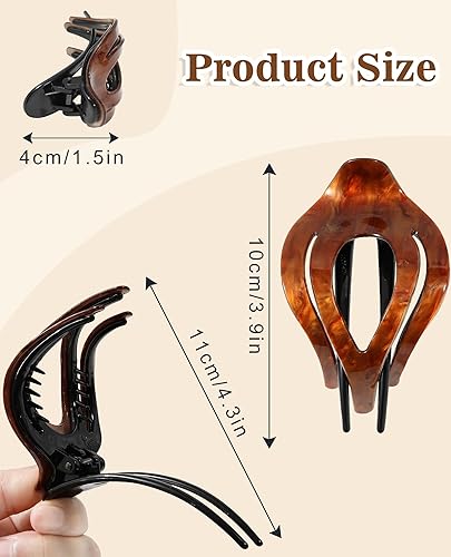 Miniatura 3 de French Concord - Pinzas curvadas para el cabello, 4 pinzas acrílicas para cabello grueso, sujeción fuerte (medianas, marmoleado morado,