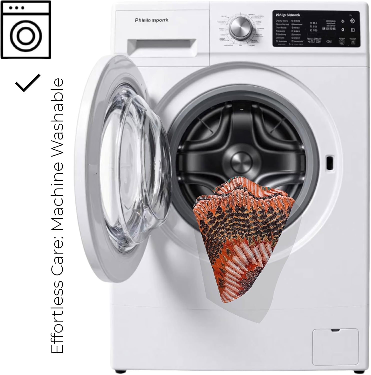 THE-TINOART Orange Multi-Color Bohemian Feather Jacquard Pillow Cover, Vibrant Abstract Square Accent Pillow Cover for Sofa & Bed, 18x18 Inch