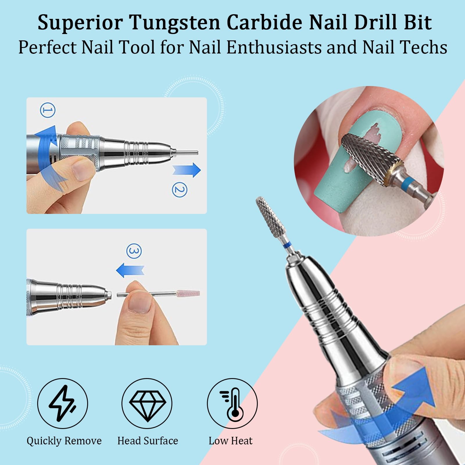 7 Piezas Fresas Torno para Uñas,Brocas para Uñas 3/32'' Carburo de Tungsteno,Uñas Arte Herramientas para Eliminación de Gel Acrílico Cutícula (Estilo 2)