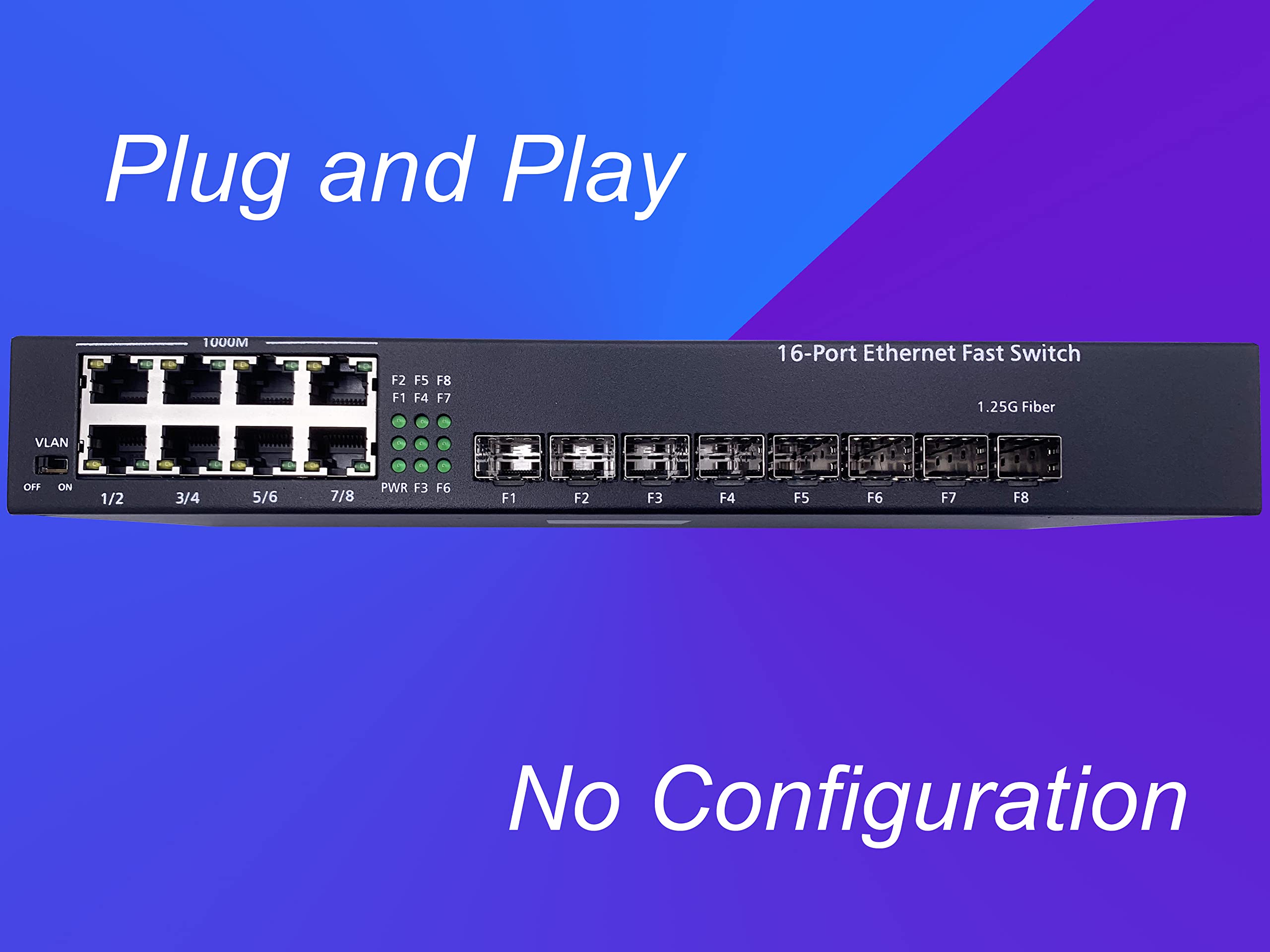 Elfcam® - Switch Ethernet Gigabit con 8 porte SFP e 8 porte Ethernet 10/100/1000Mbps, Plug & Play Non gestito, Metallo Robusto (8 Porte SFP)