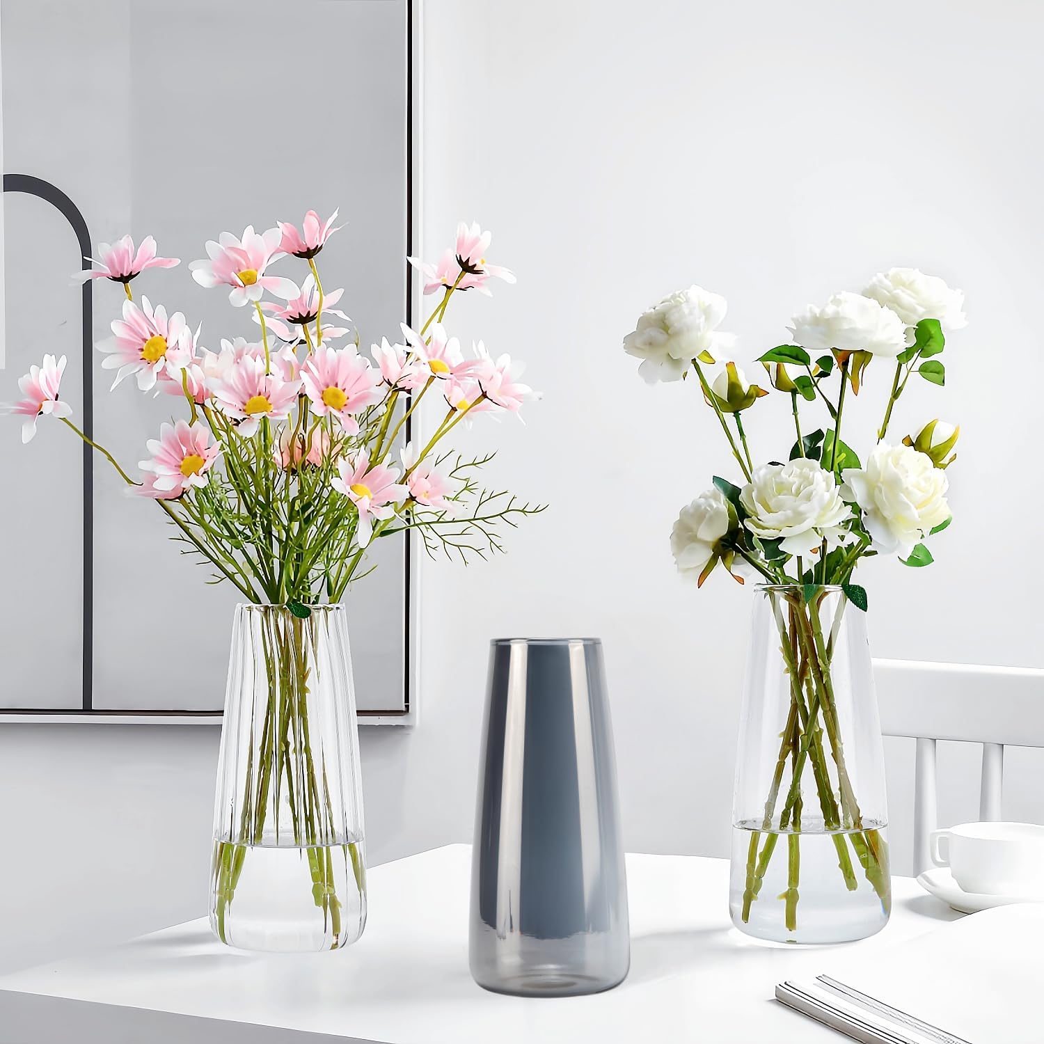 Crystal Clear Glass Vase, Flower Vase for Table Centerpiece Home Decor, Modern Vases for Living Room, Wedding, Office, Coffee Table, Birthday Housewarming Gift, 8.3inch (Clear) - Image 9