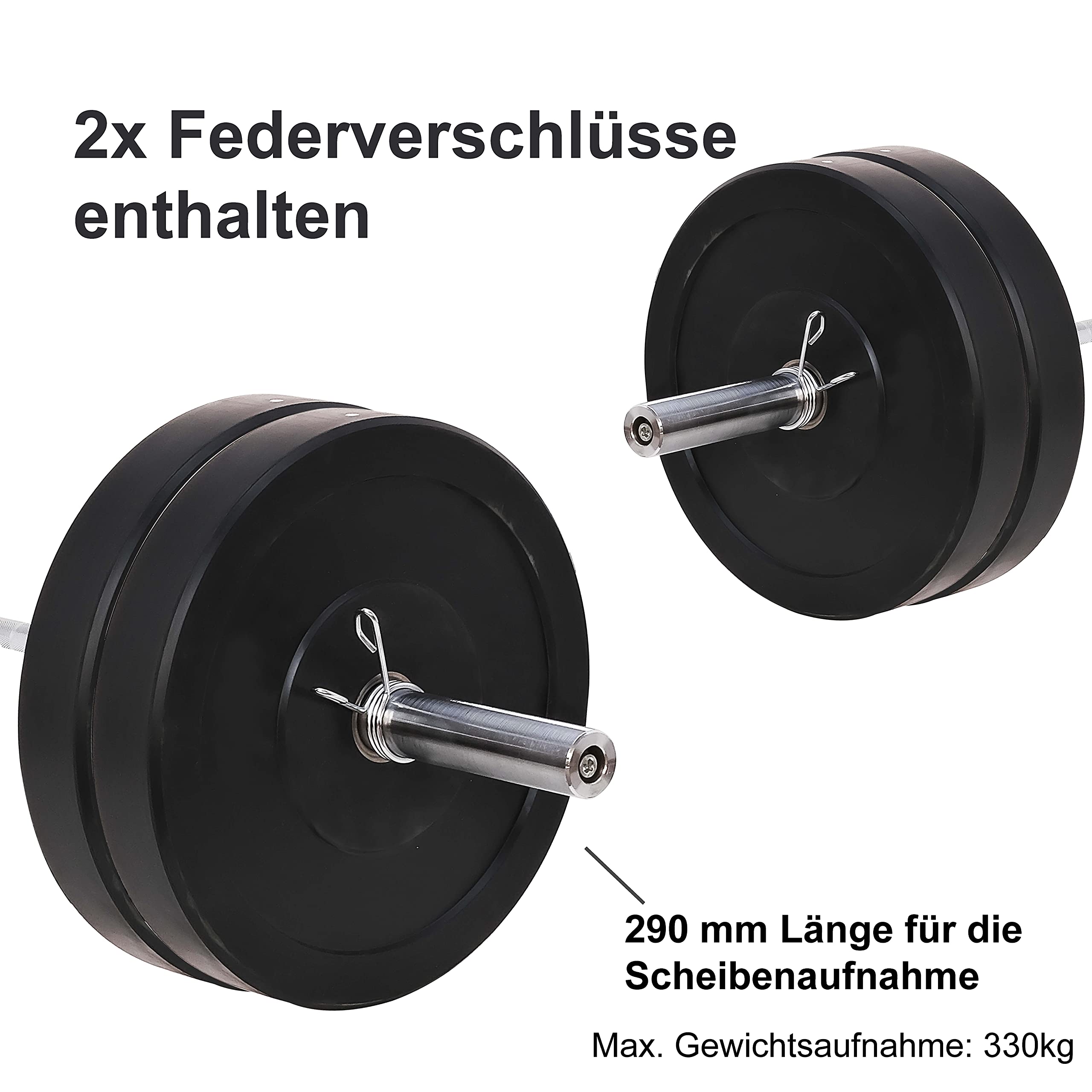wuuhoo® Barre d'Haltère longue Herkules – 220cm Barre de Musculation, Compatible avec les plaques olympiques 50mm, Acier chromé, Ø 30mm Poignées moletées – Équipement de Gym à Domicile