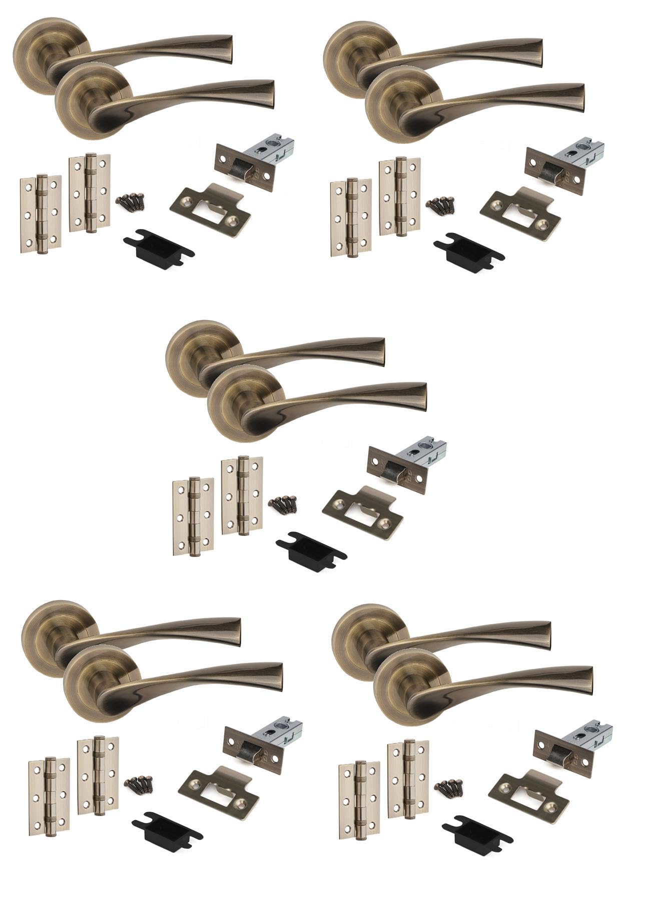 Golden Grace Antique Brass Astrid Door Handles And Tubular Latch Set 5 Pack