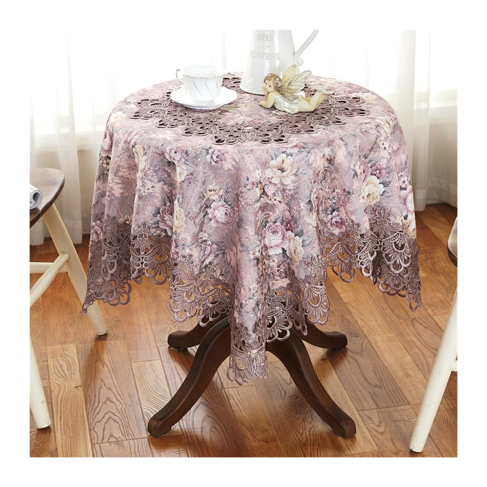 L6NqIAG Vintage Lace Tablecloth Table Cloth Round Pastoral Cover Dining Cloths Turntable Folding Home Embroidery Lace Flower House Towel Chair(Color7,Diameter 230cm Round)