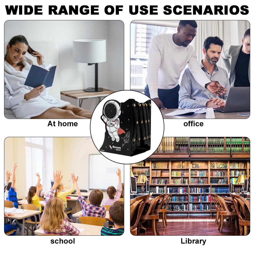 Buchstütze, Buchstützen Metall, Verstellbare Buchstützen, Kinder Cartoon stereoskopisch Bücherstützen, Geeignet für Schlafzimmer, Arbeitszimmer, Büro, Schule (Schwarz B)