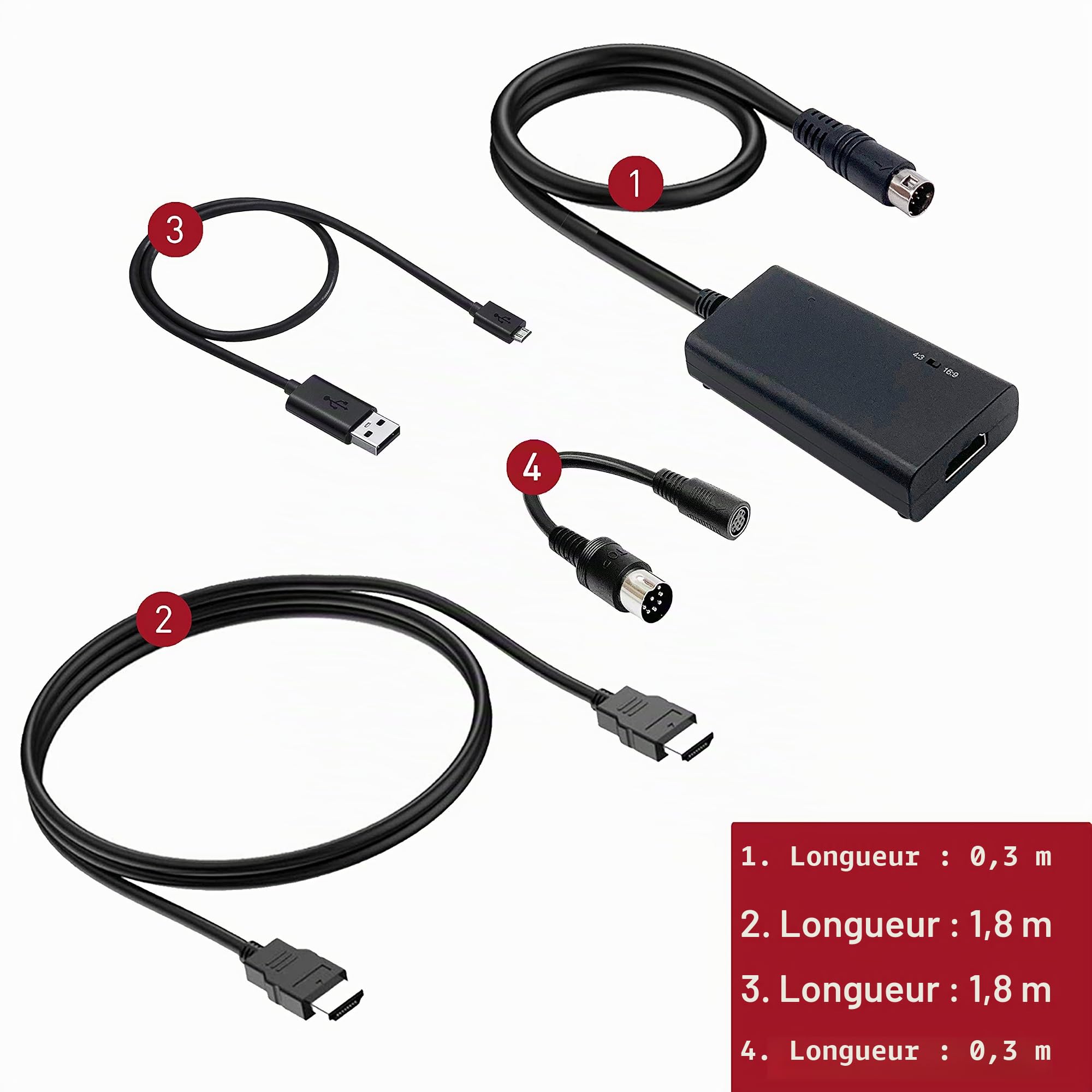 Câble HDMI pour Sega Genesis Model 1/2/3, CD, CDX, 32X, Nomad et Original Master System Console